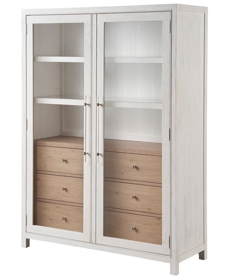 Seaside Wood/Glass Display Cabinet w/2 Doors & 6 Drawers