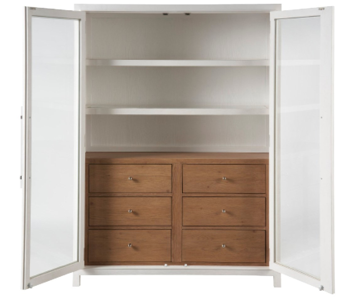 Seaside Wood/Glass Display Cabinet w/2 Doors & 6 Drawers