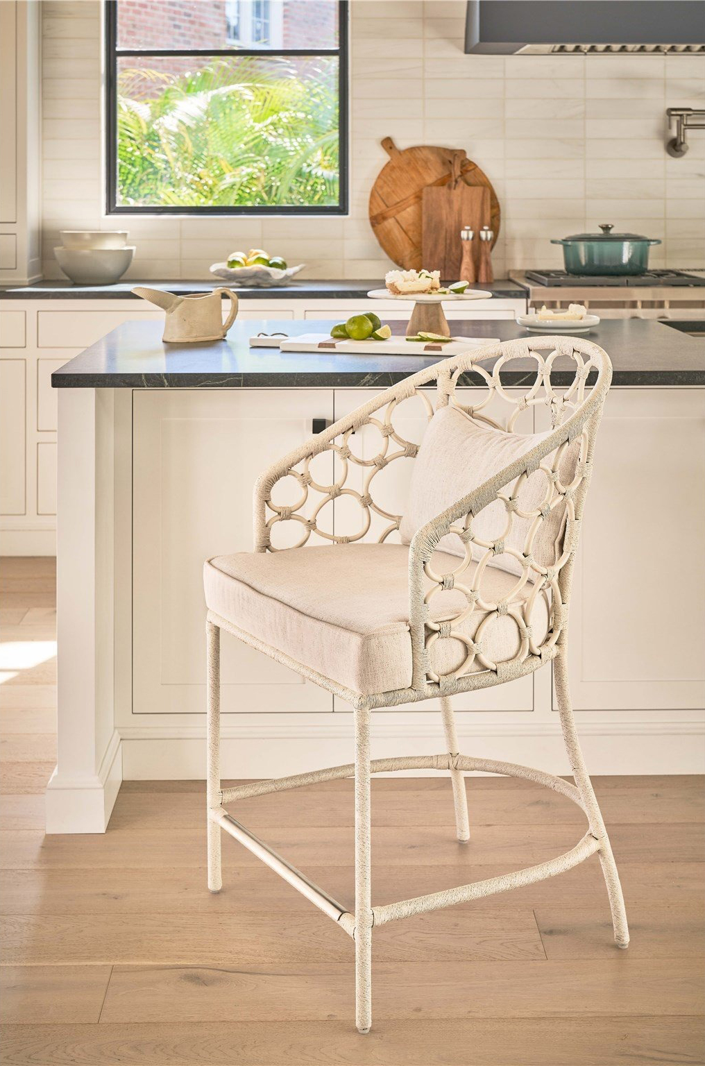 Pebble Fabric/Rattan Counter Stool