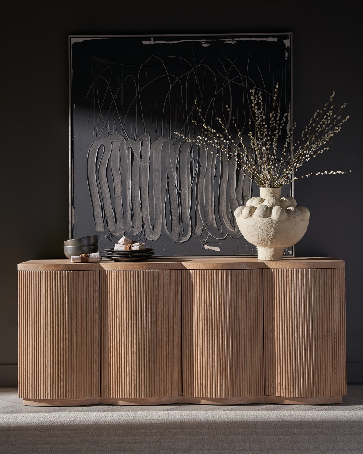 Lumi Wood TV Entertainment Credenza Stand w/4 Doors