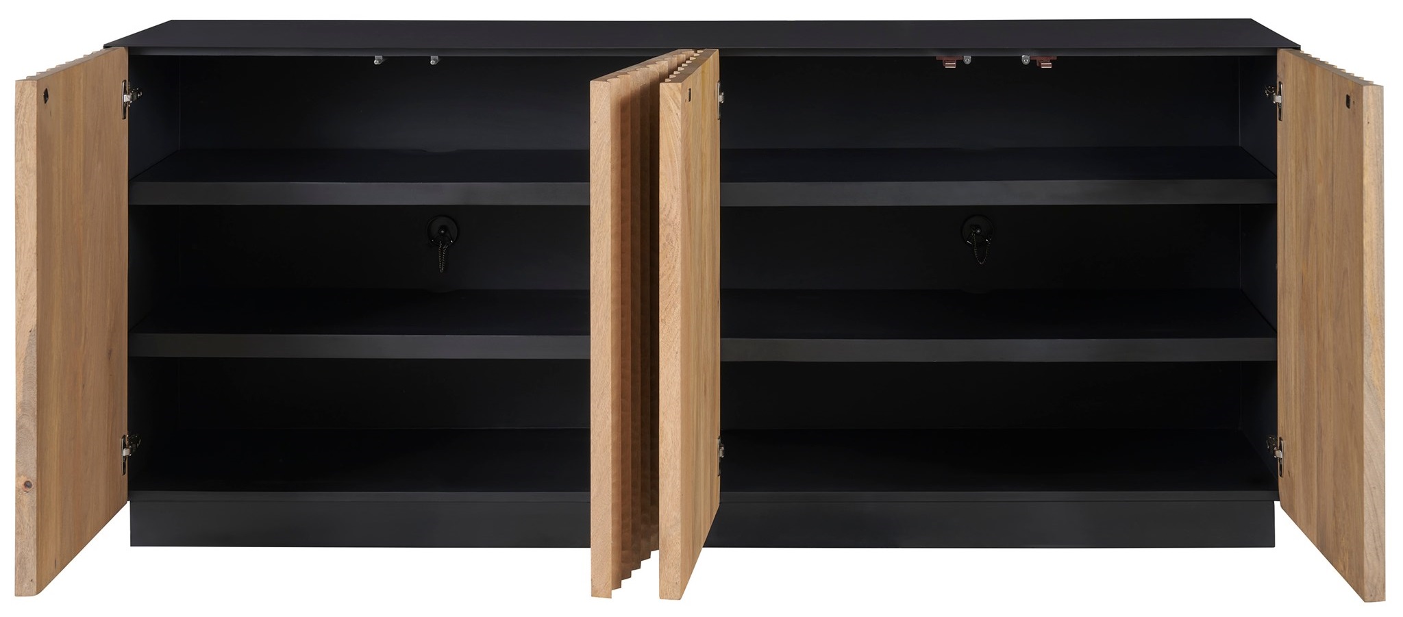 Noir Wood/Metal TV Entertainment Credenza Stand w/4 Doors