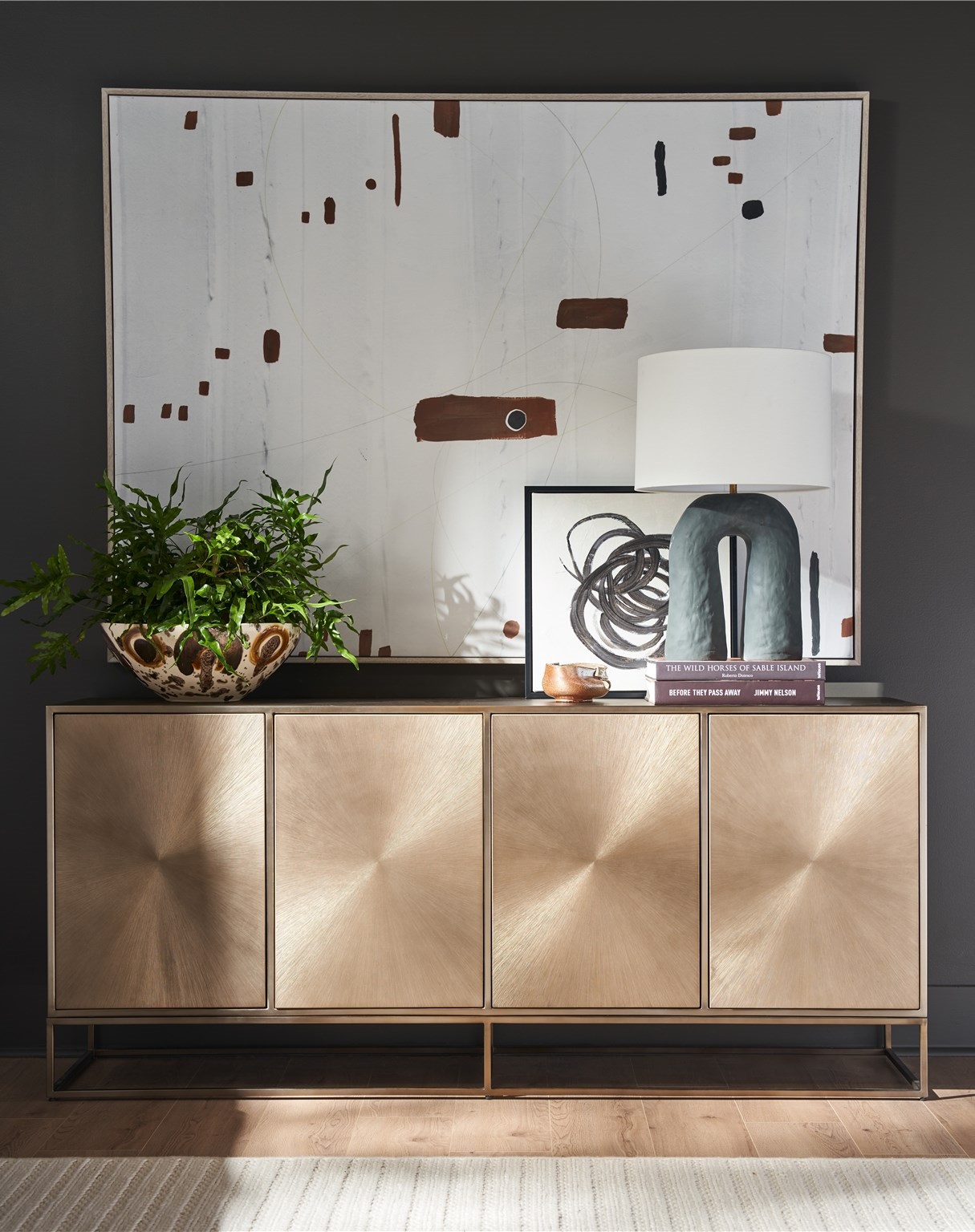 Fusion Metal TV Entertainment Credenza Stand w/4 Doors