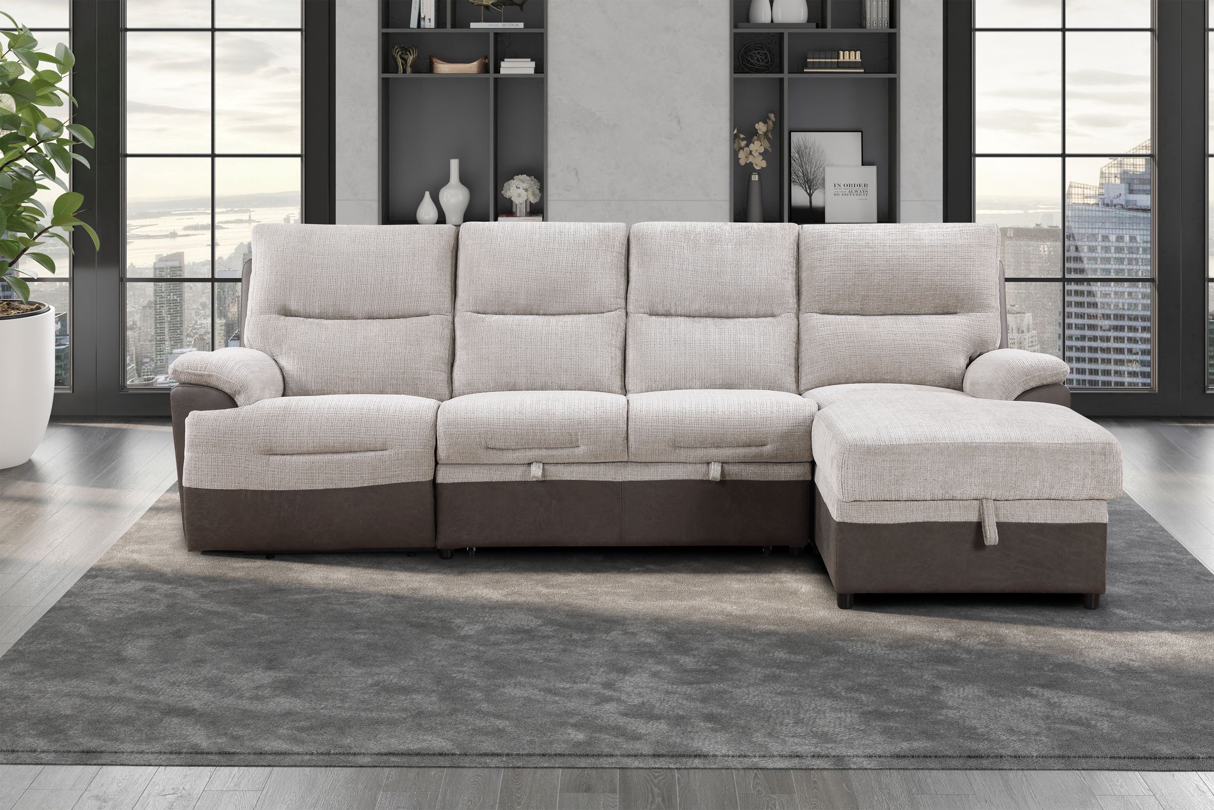 U3822 Sectional Sofa with Pull Out and USB