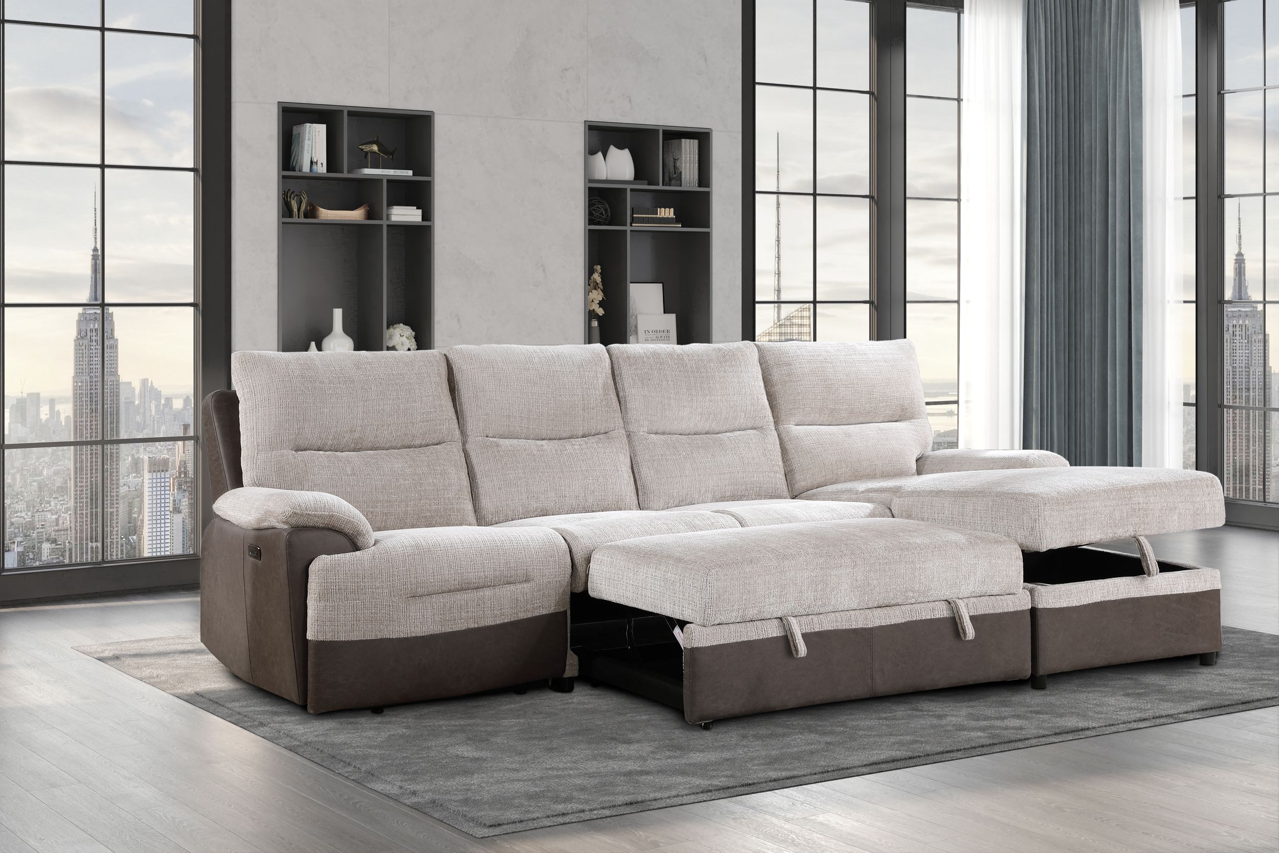 U3822 Sectional Sofa with Pull Out and USB