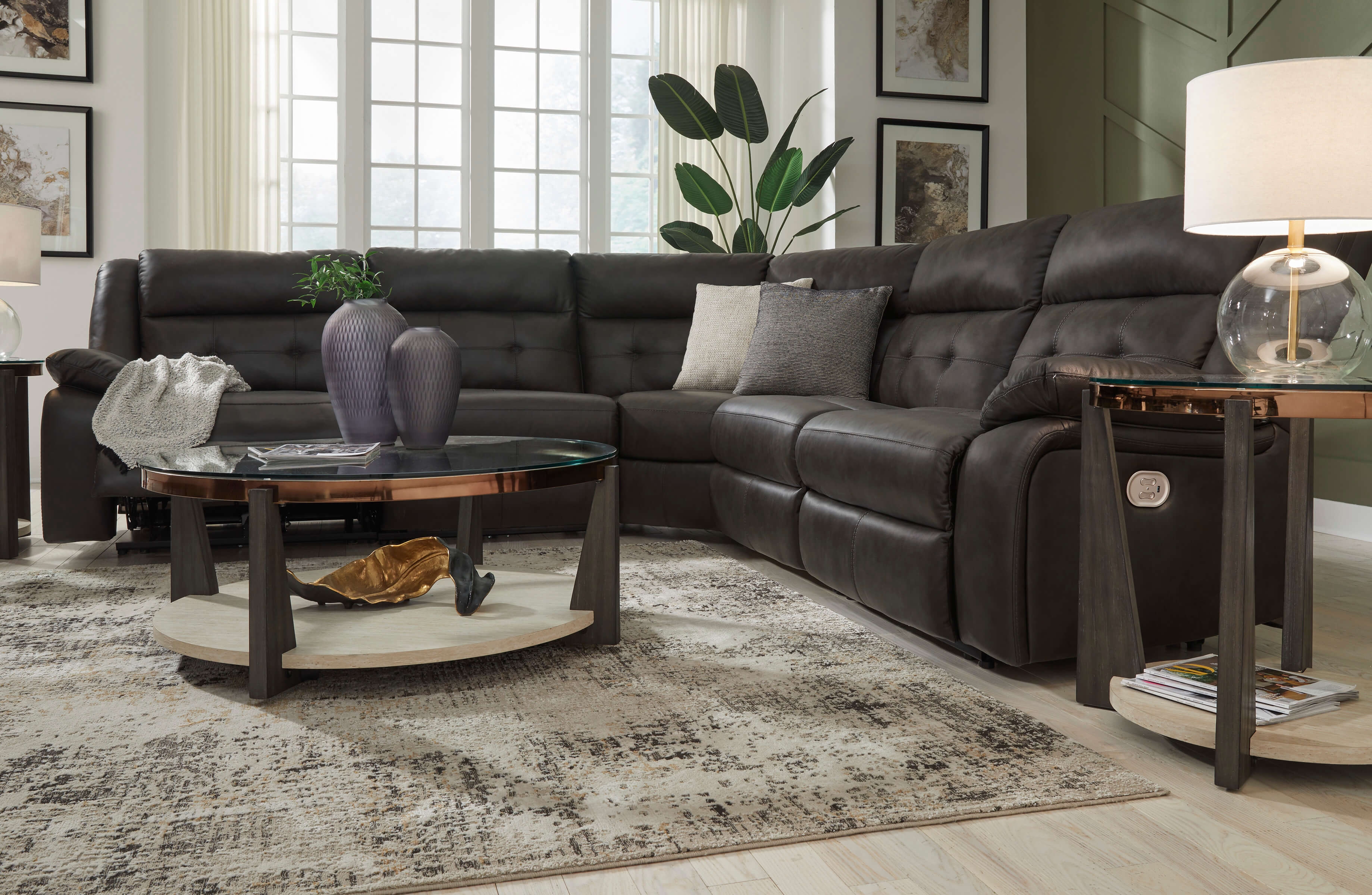 Mackie Pike 5-Piece Leather Power Reclining Sectional Sofa