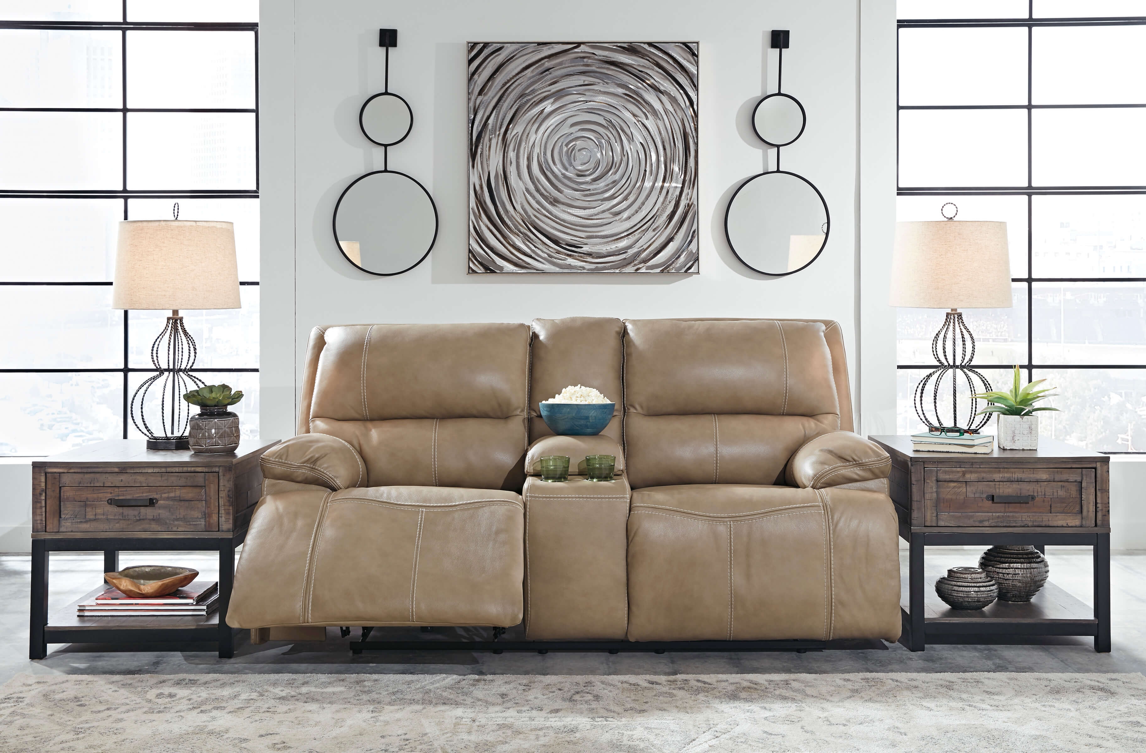Ricmen Leather Power Reclining Loveseat w/Console