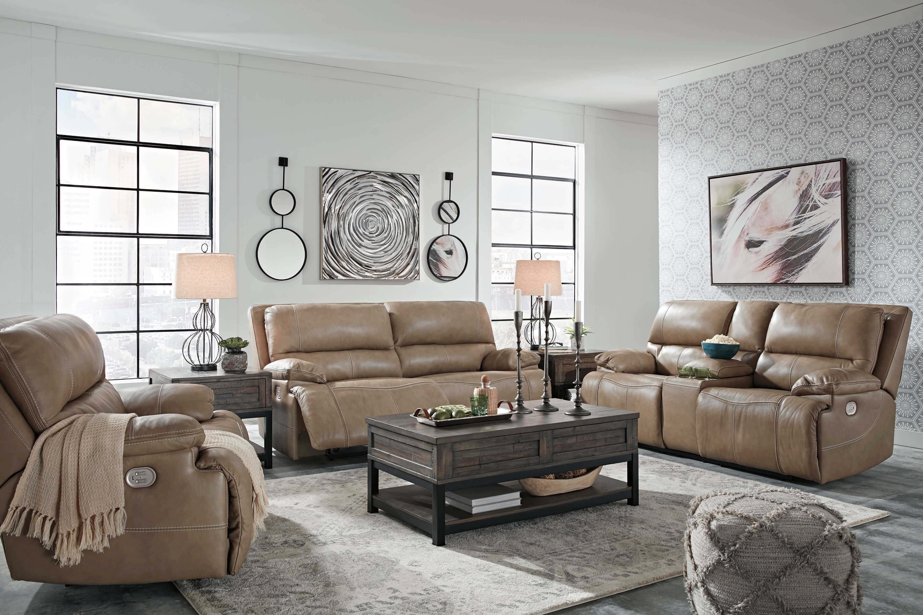 Ricmen Leather Power Reclining Living Room Set