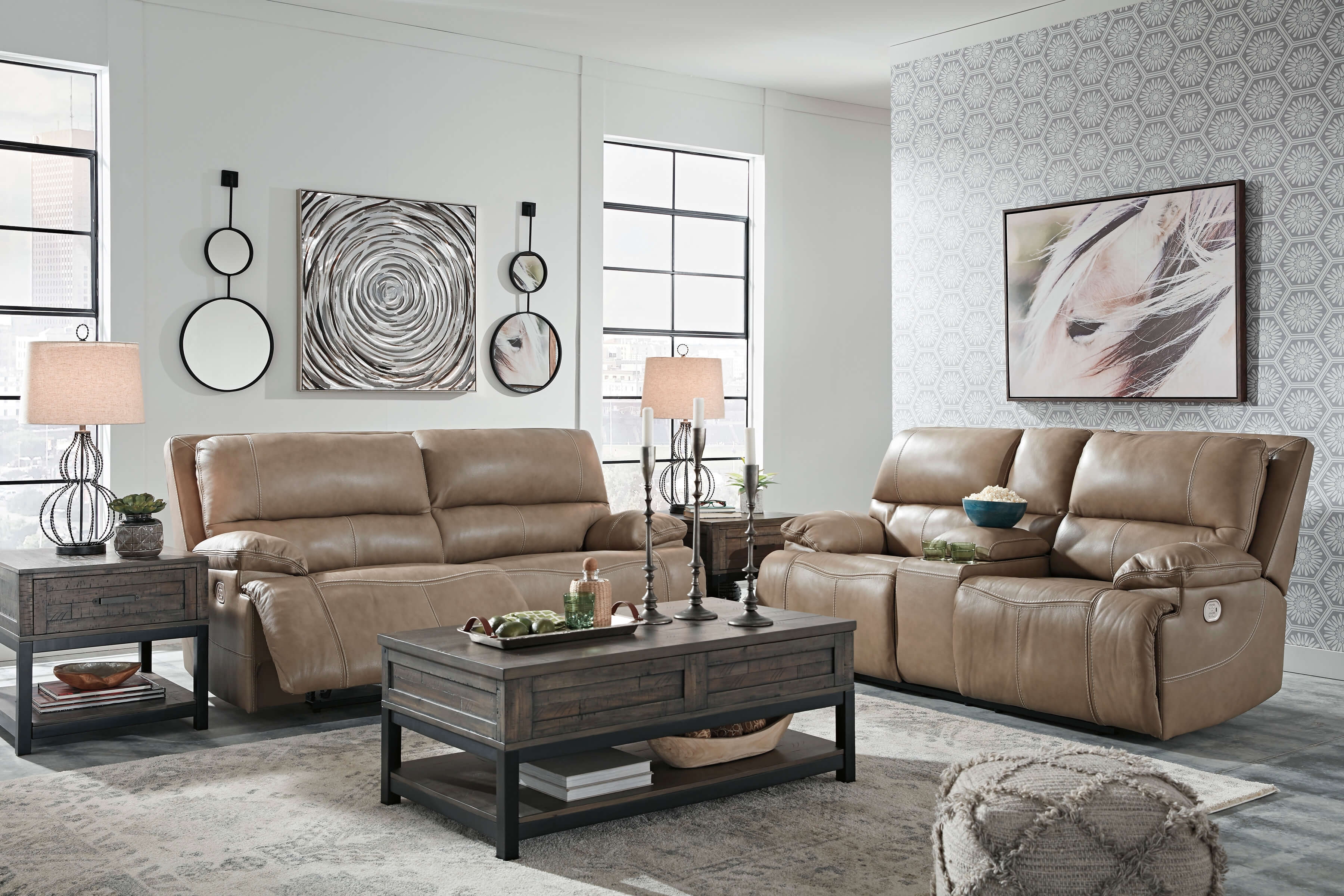 Ricmen Leather Power Reclining Living Room Set