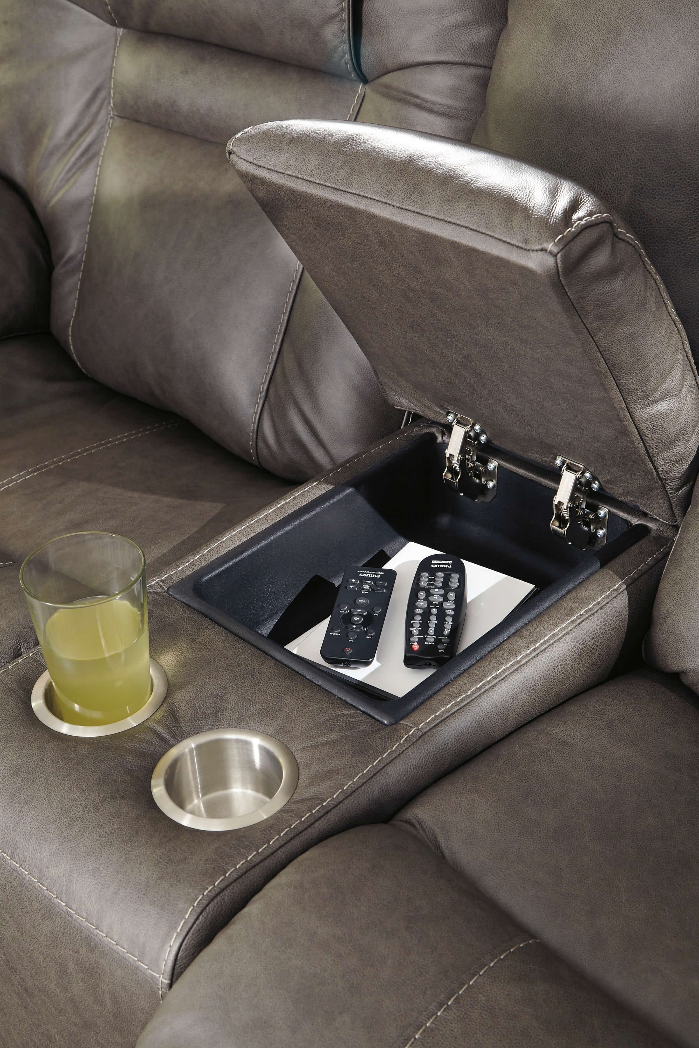 Wurstrow Leather Power Reclining Loveseat w/Console