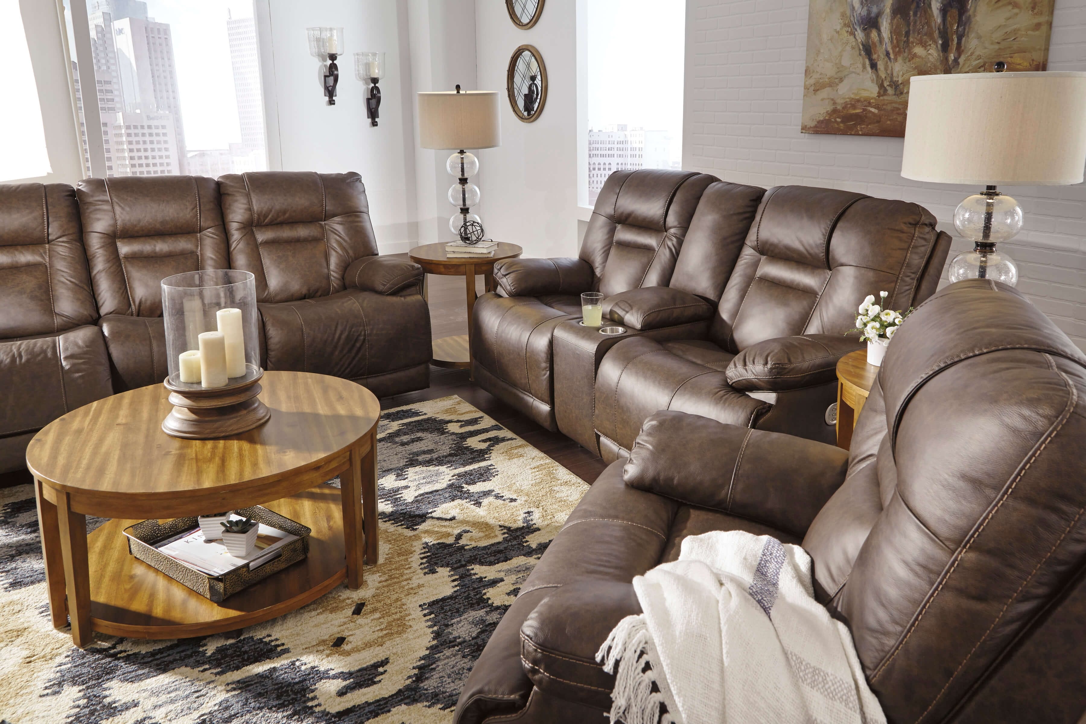 Wurstrow Triple Power Leather Reclining Sofa