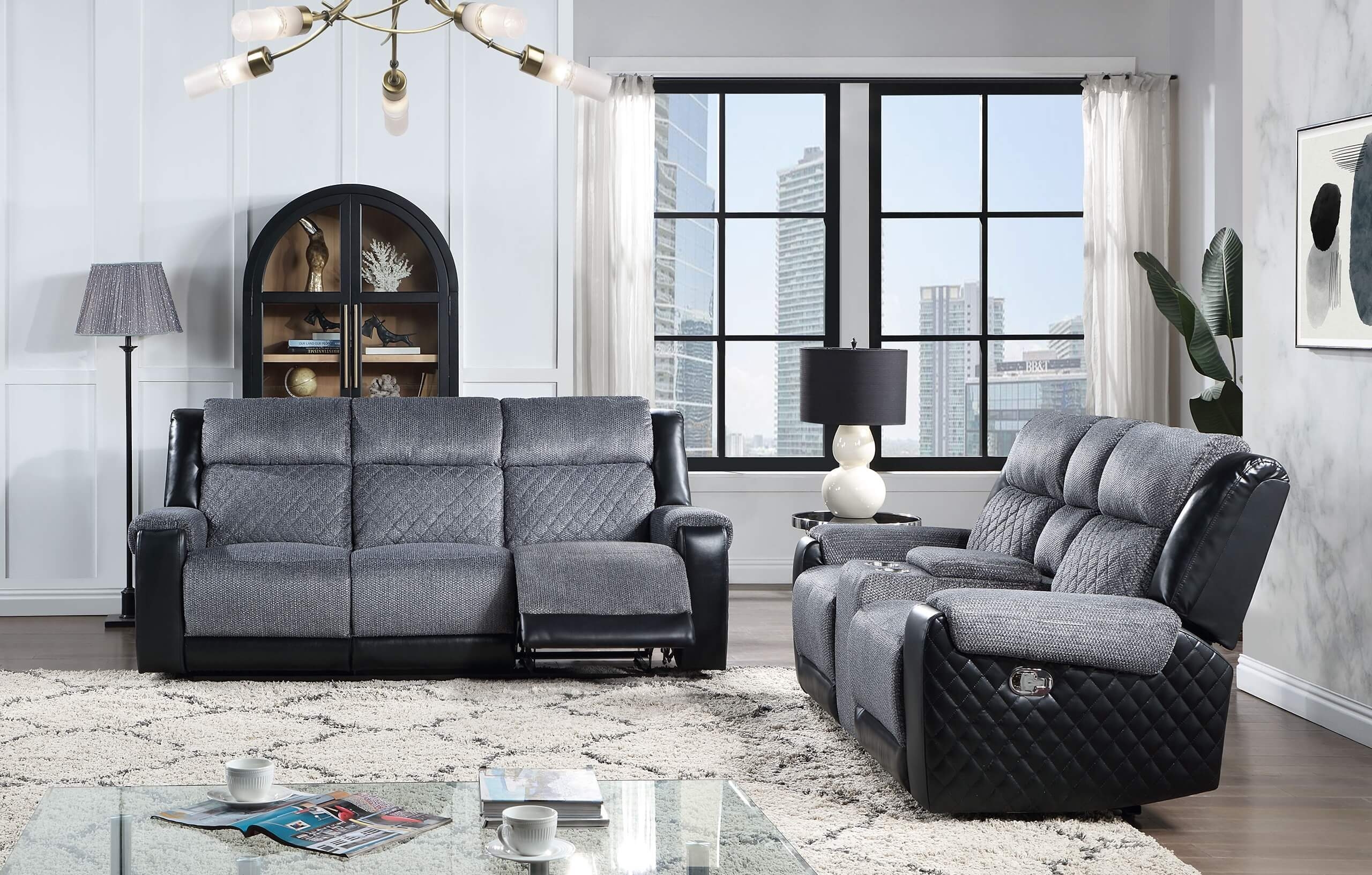 U5914 Fabric/PU Reclining Living Room Set