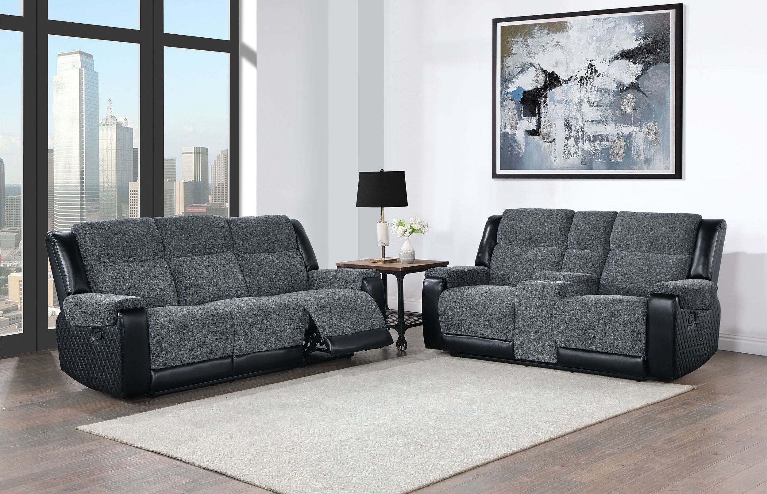 U5914 Fabric/PU Console Reclining Loveseat