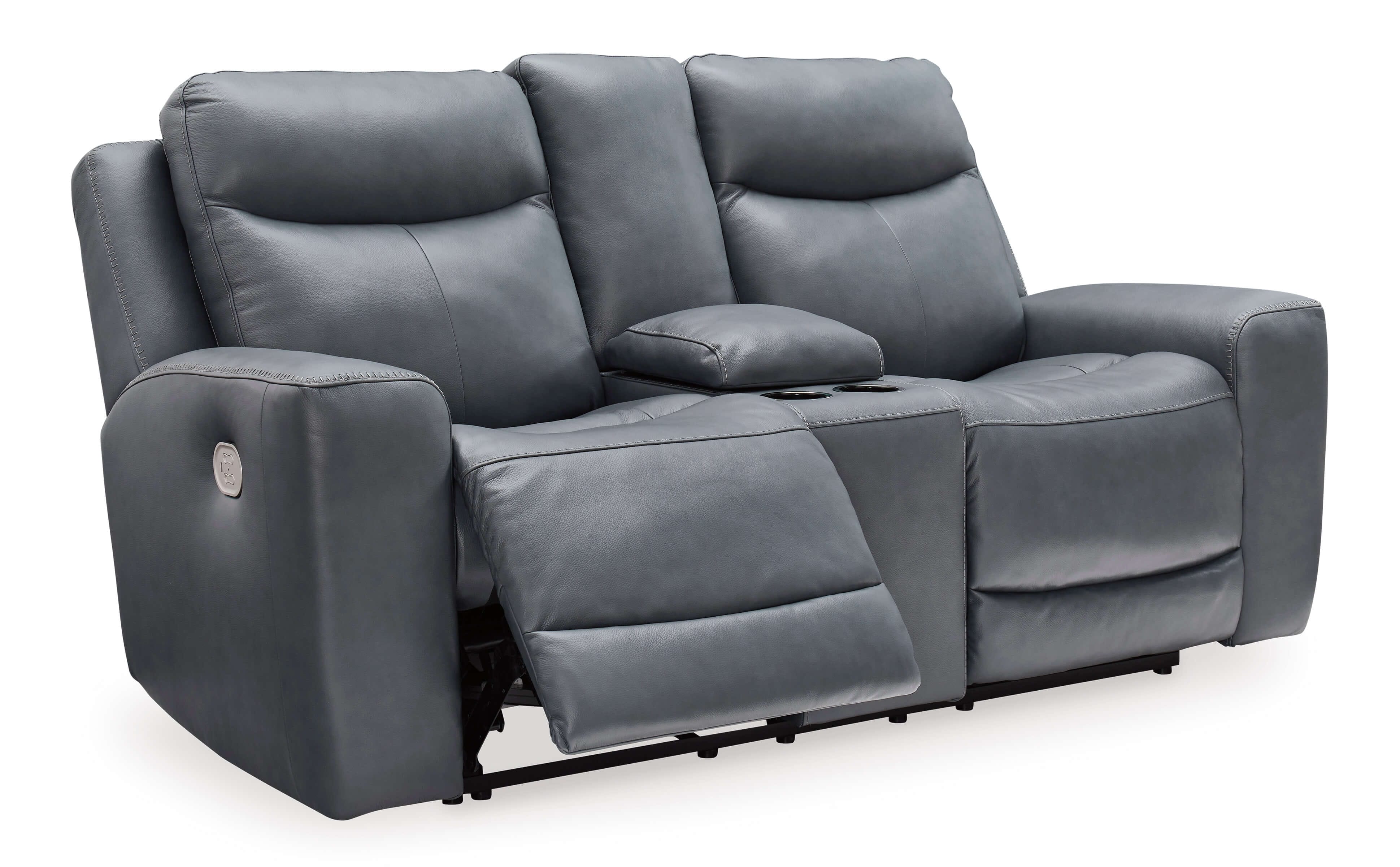 Mindanao Leather Power Reclining Steel Loveseat