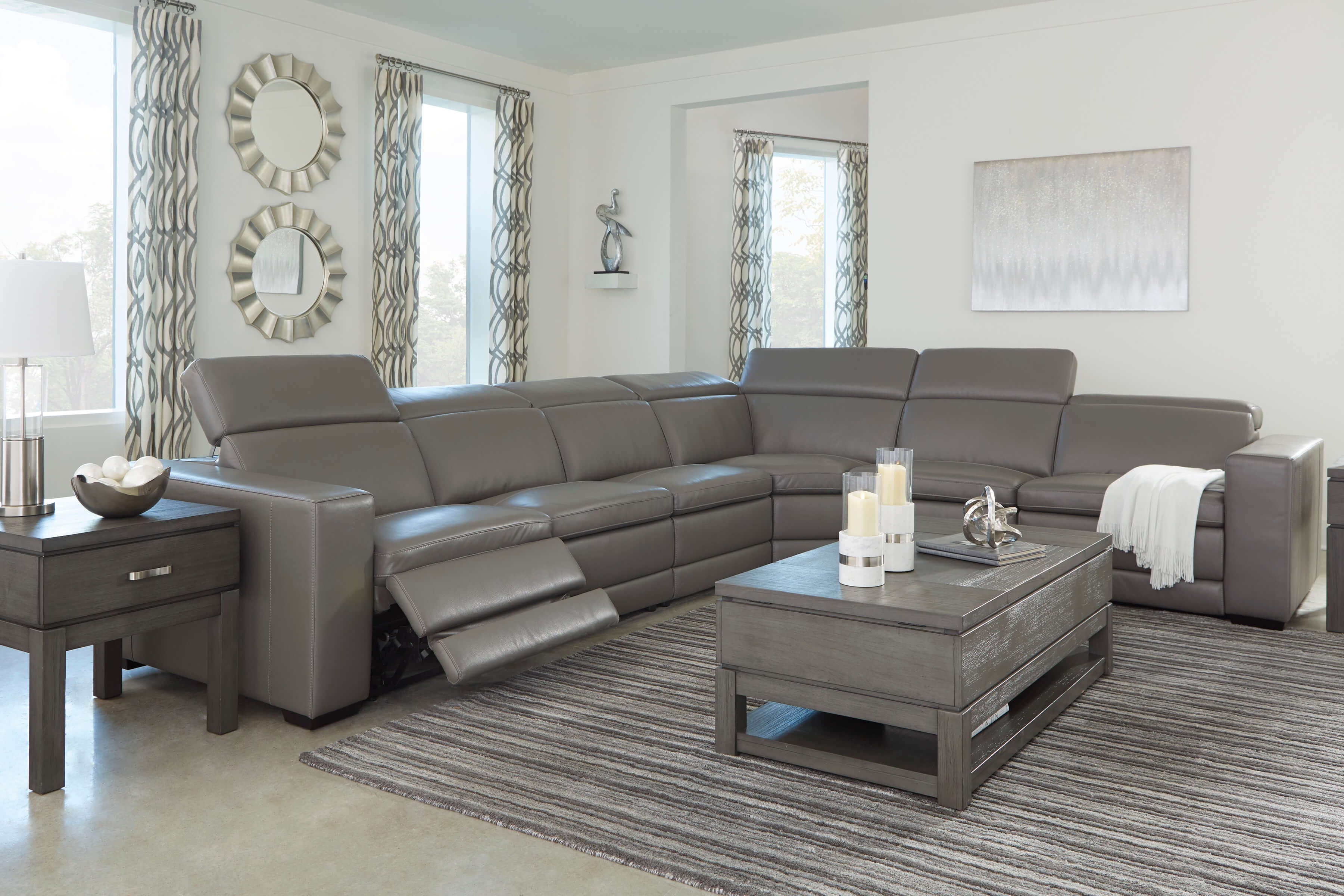 Texline 7-Piece Leather Power Reclining Sectional Sofa