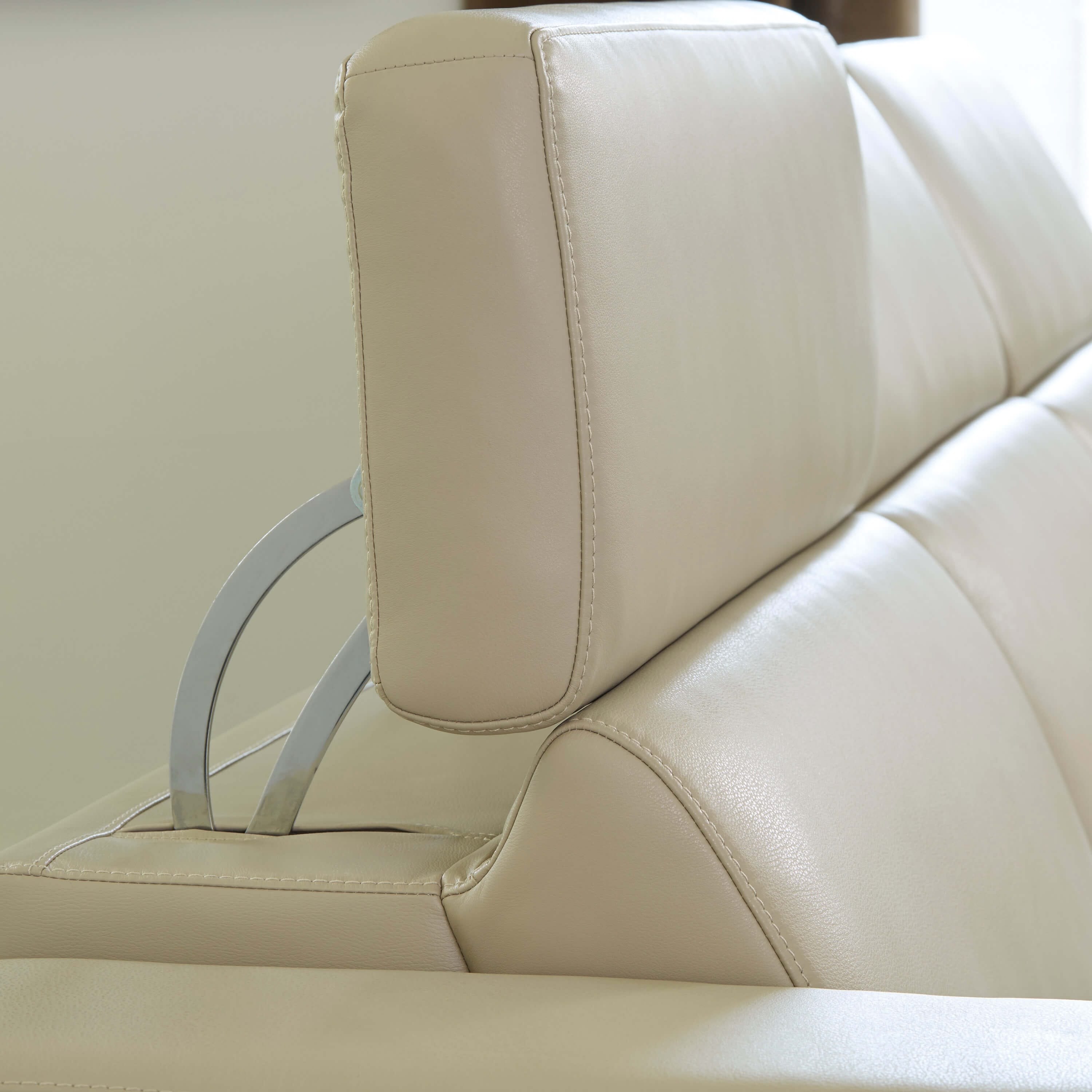 Ashley Texline Sand Leather loveseat with manual headrest