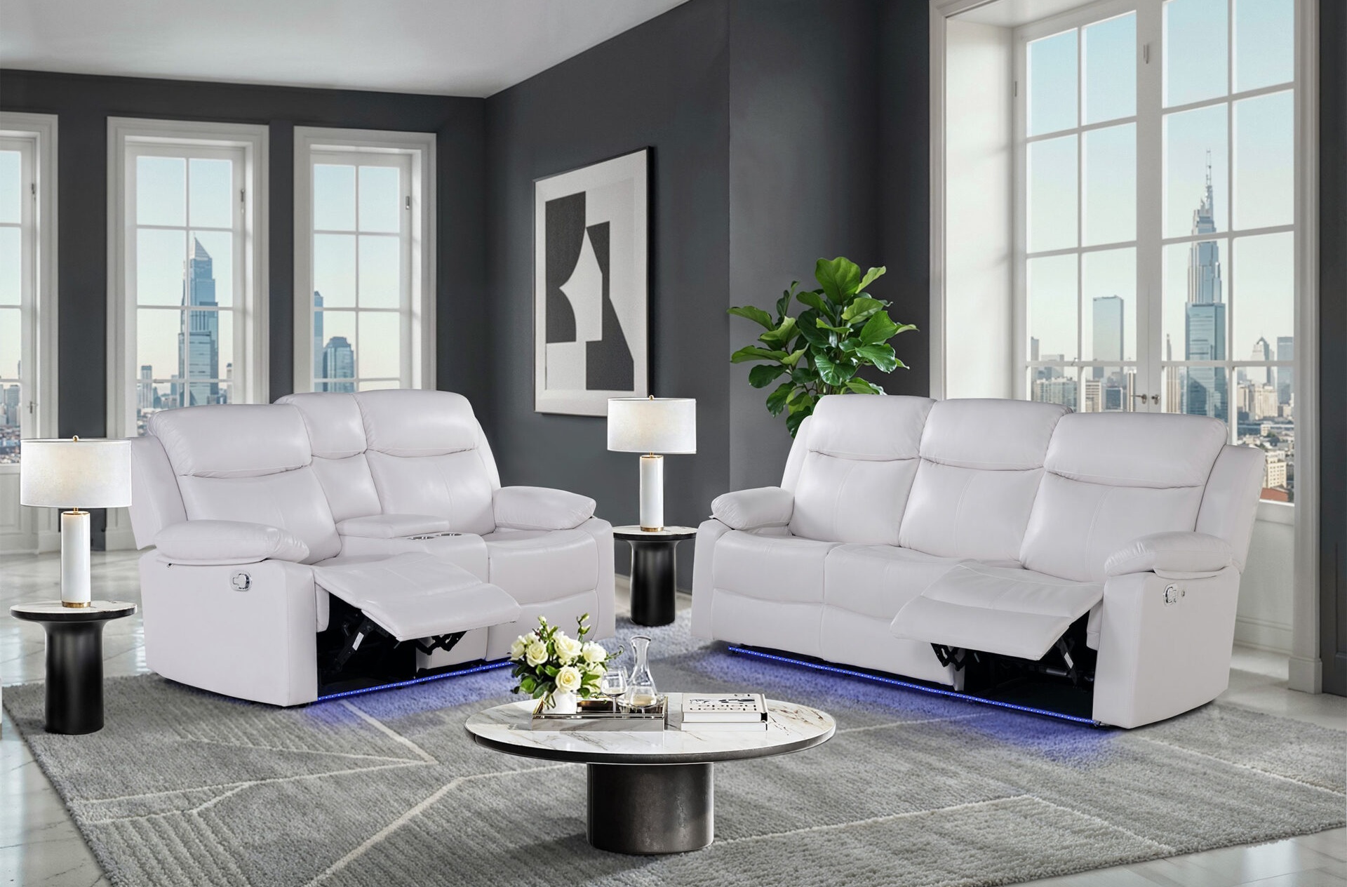 U6026 PU Reclining Sofa with LED Light & Speaker