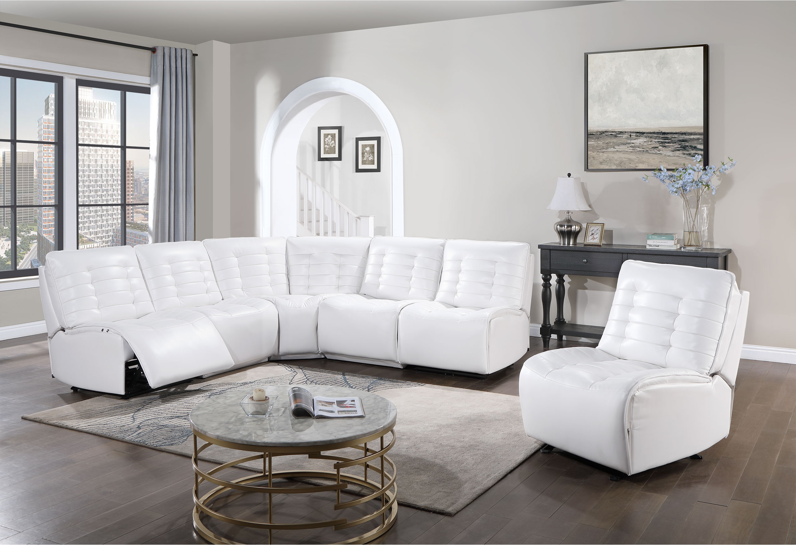 U6066 Polyester L-Shaped Sectional Reclining Modular Sofa