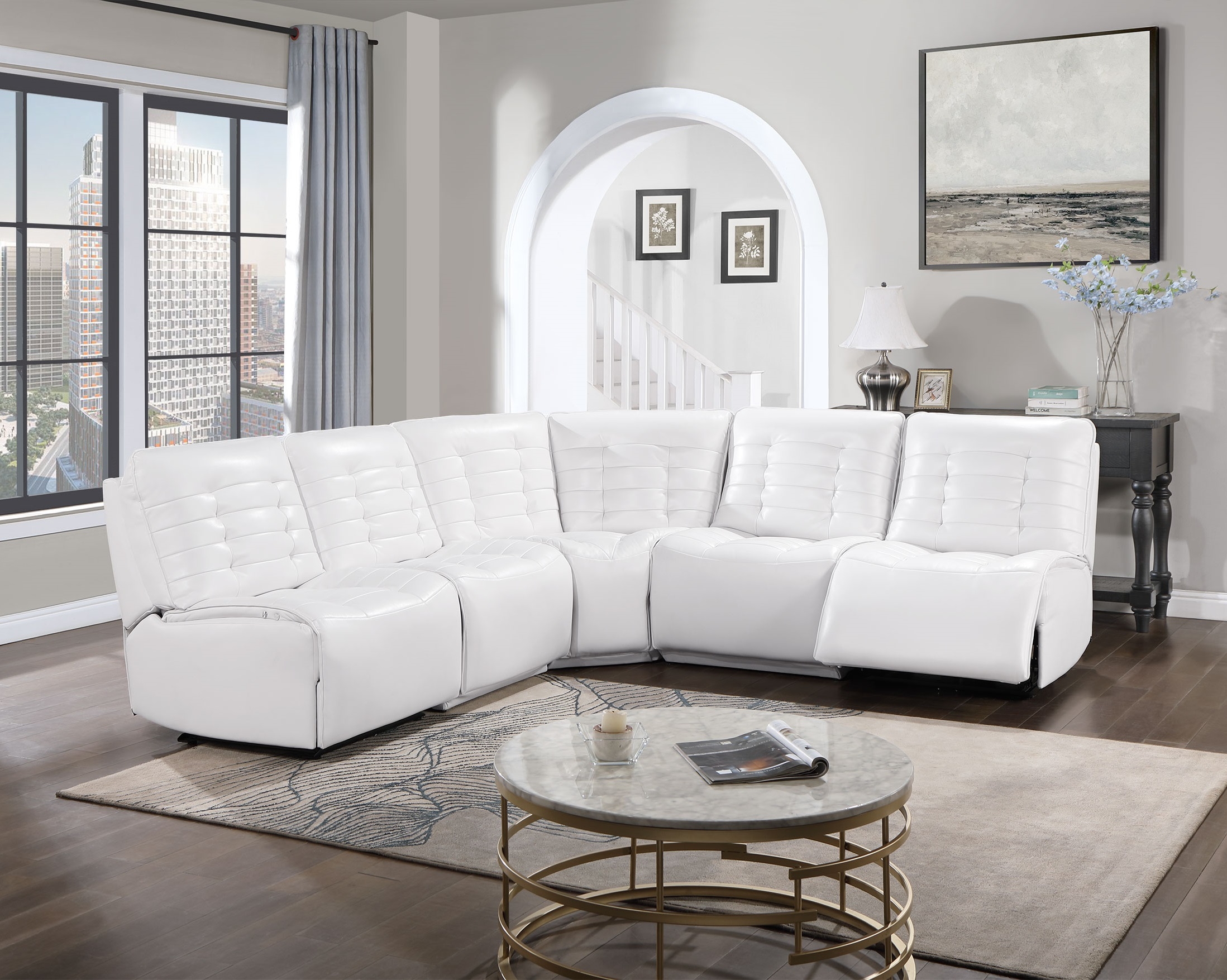 U6066 Polyester L-Shaped Sectional Reclining Modular Sofa