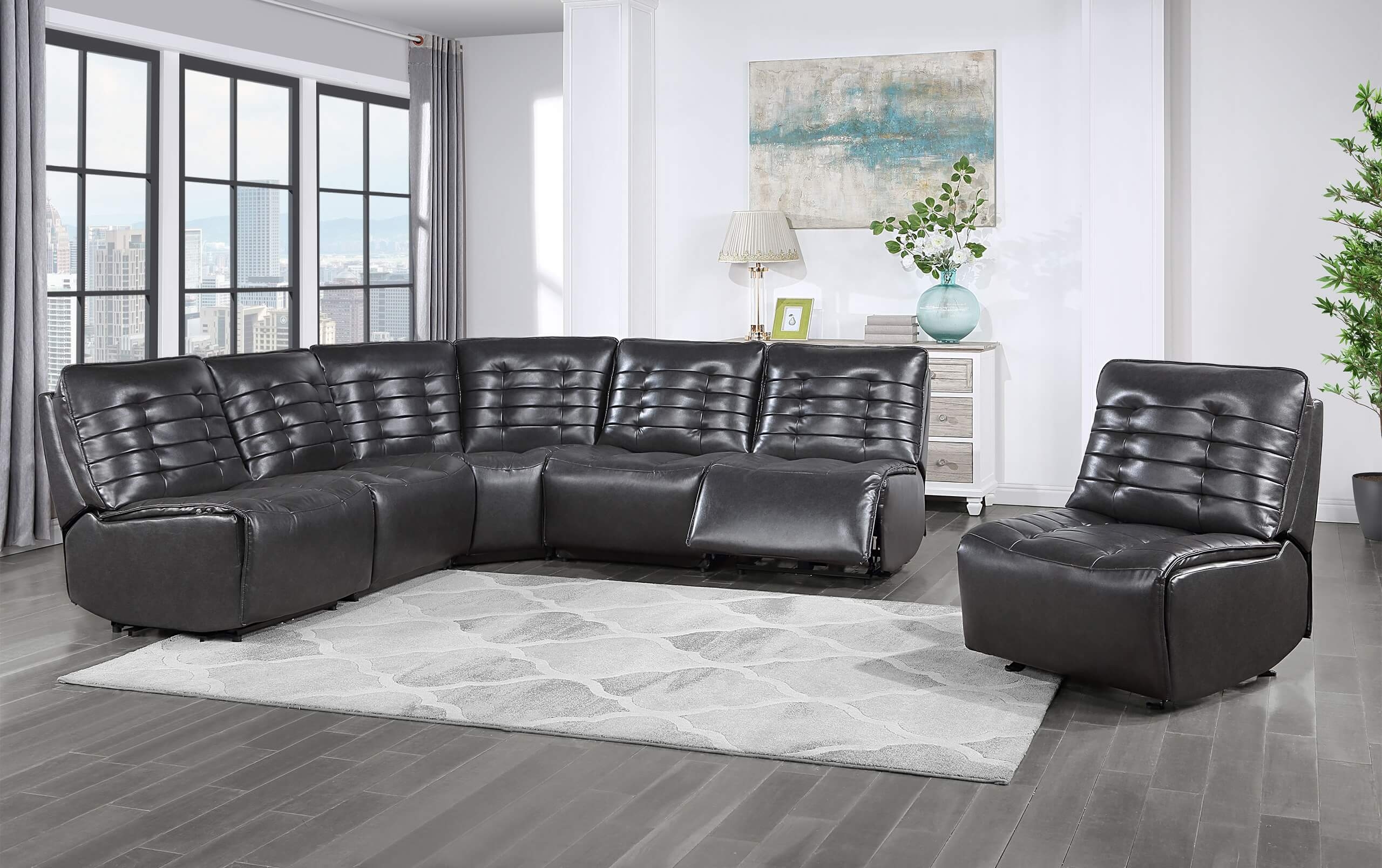 U6066 Polyester L-Shaped Sectional Reclining Modular Sofa