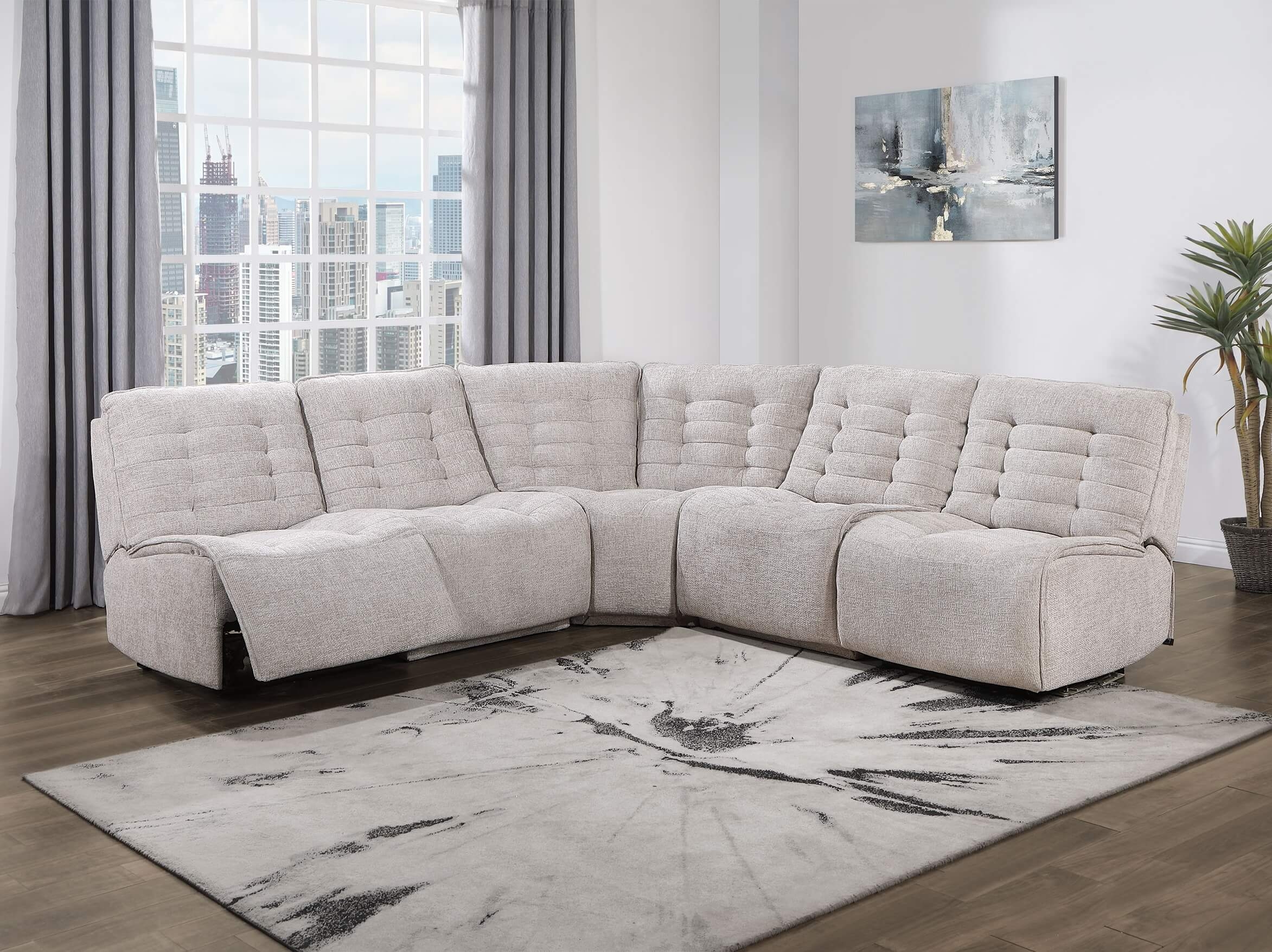 U6066 Polyester L-Shaped Sectional Reclining Modular Sofa
