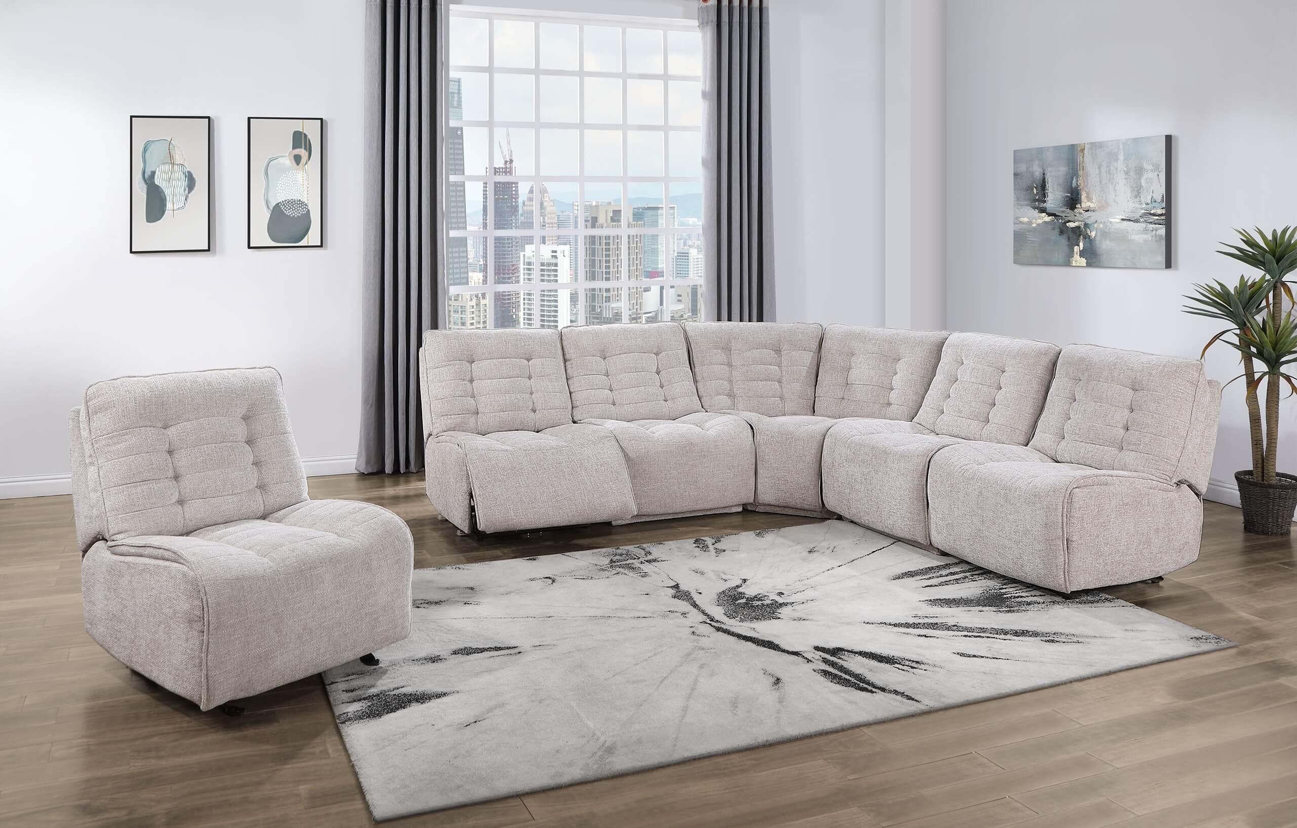 U6066 Polyester L-Shaped Sectional Reclining Modular Sofa