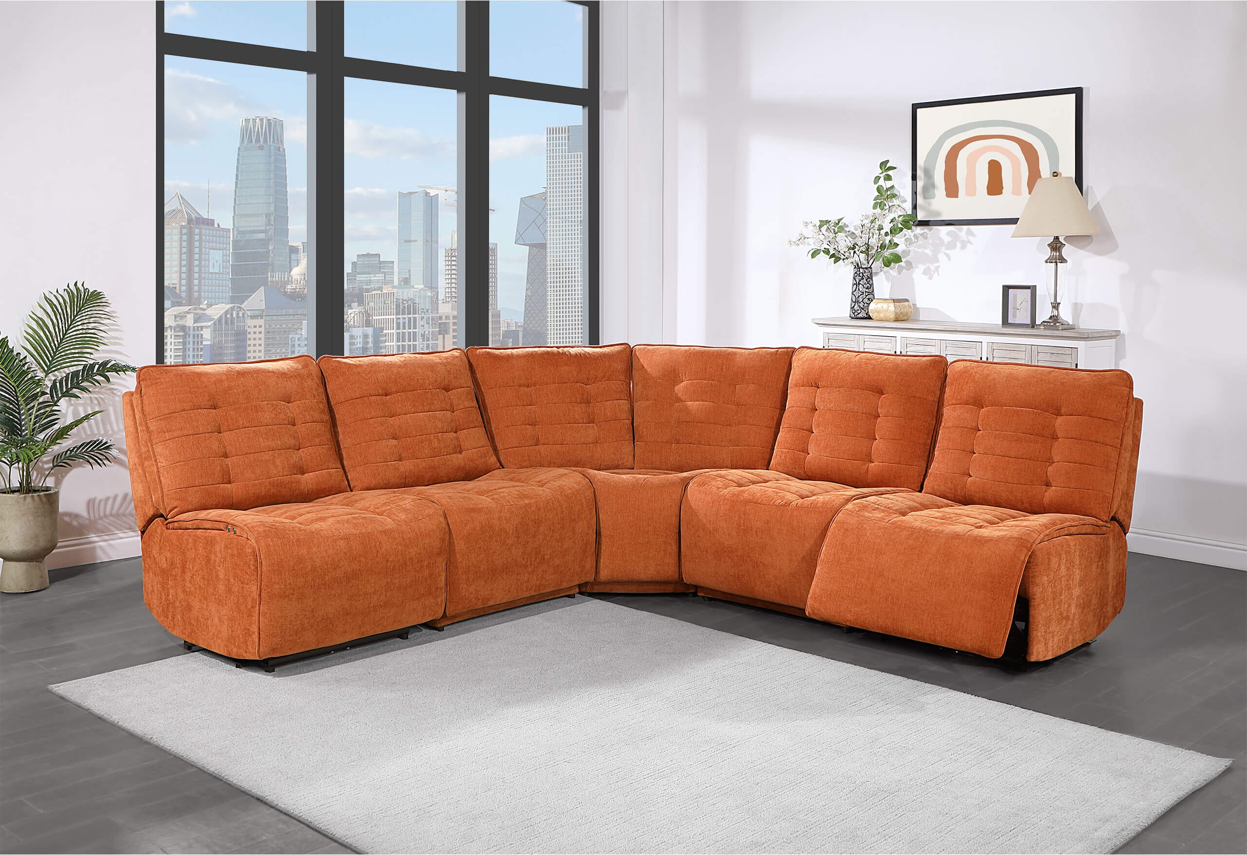 U6066 Polyester L-Shaped Sectional Reclining Modular Sofa