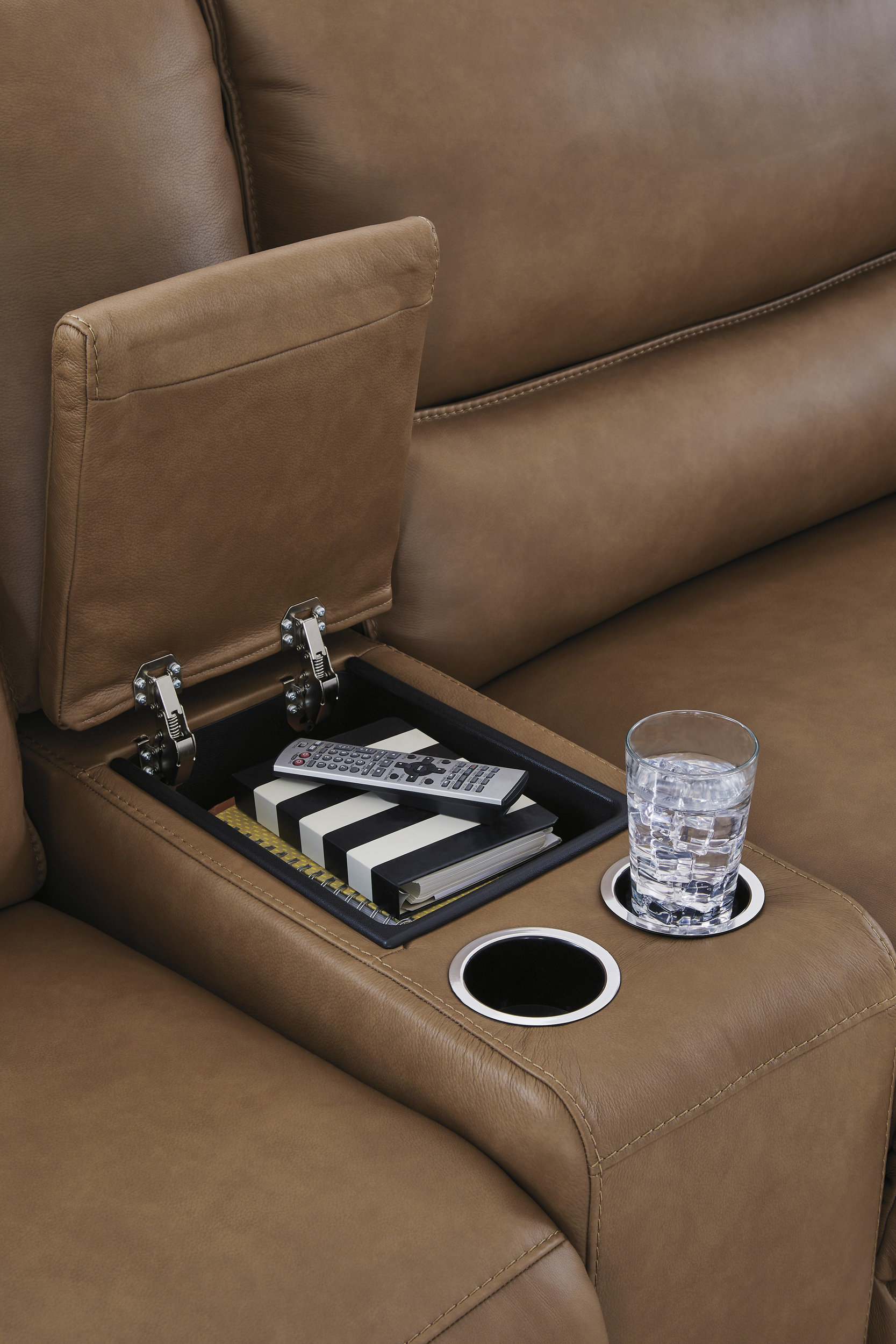DeepWakes L-Shaped Leather/PVC 6-Piece Reclining Sectional with Storage Console