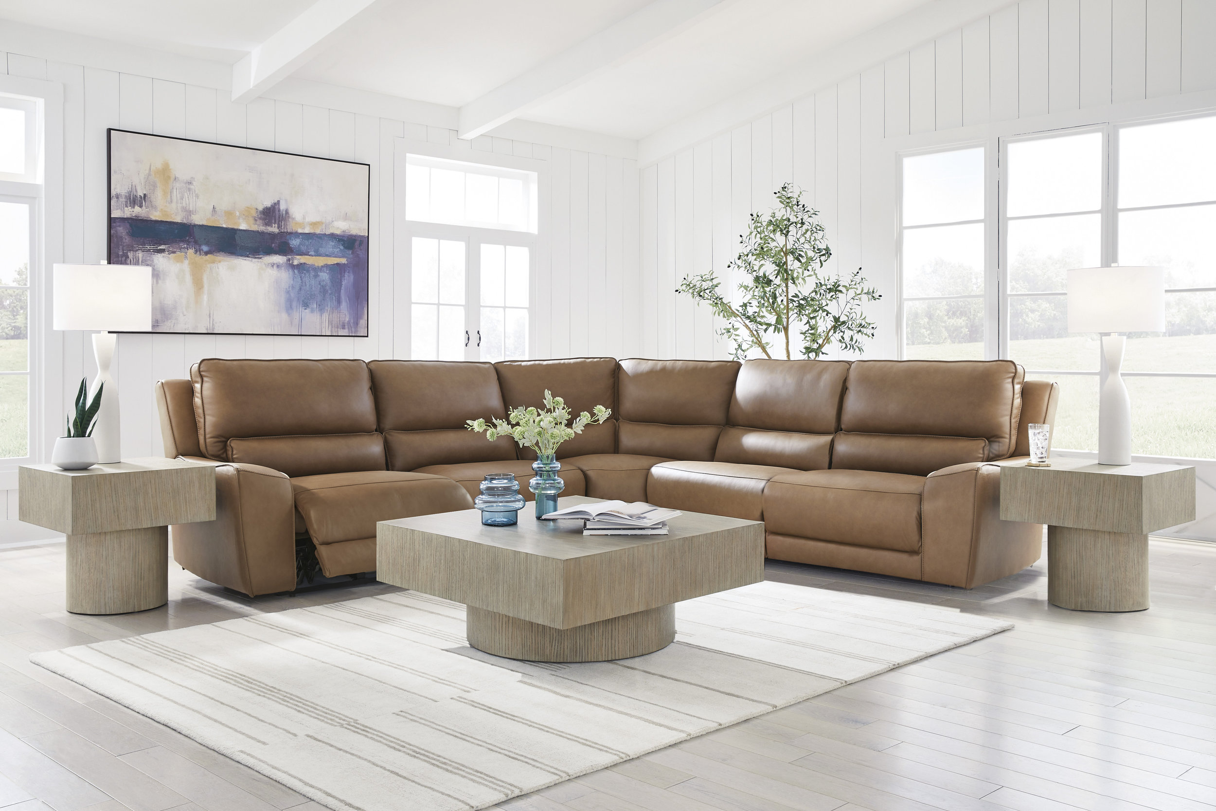 DeepWakes L-Shaped Leather/PVC 5-Piece Power Reclining Sectional