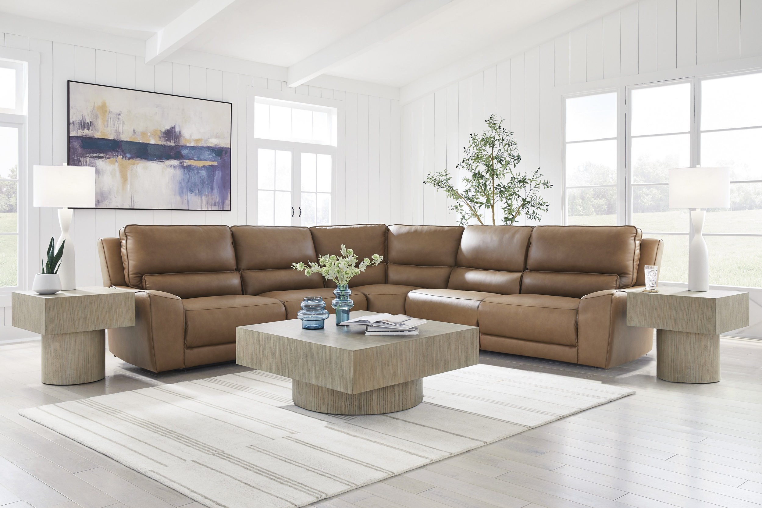 DeepWakes L-Shaped Leather/PVC 5-Piece Power Reclining Sectional