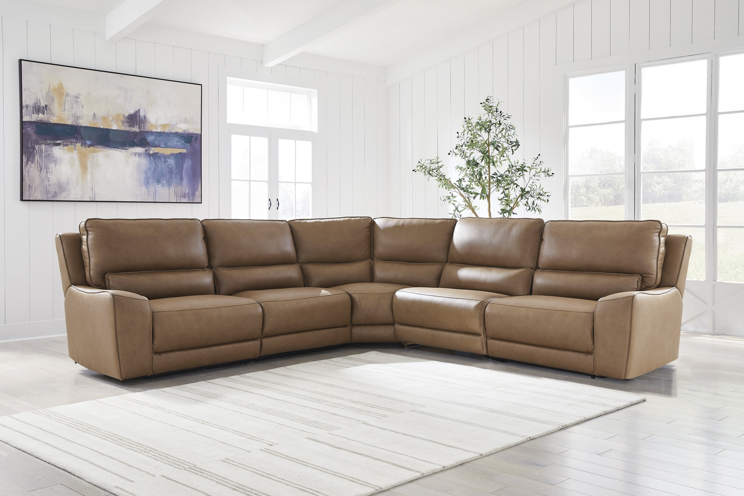 DeepWakes L-Shaped Leather/PVC 5-Piece Power Reclining Sectional