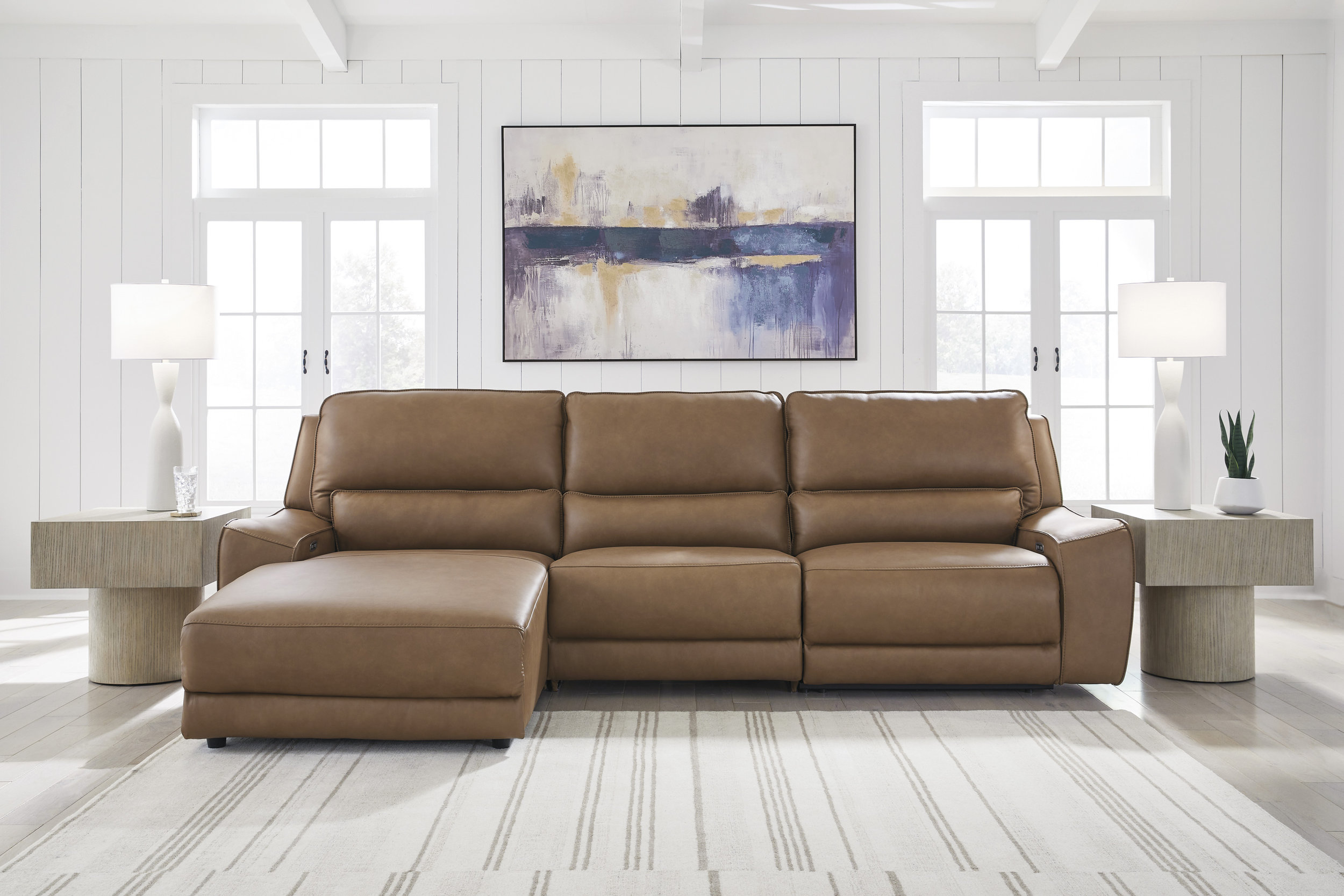 DeepWakes Leather/PVC 3-Piece Reclining Sofa Chaise