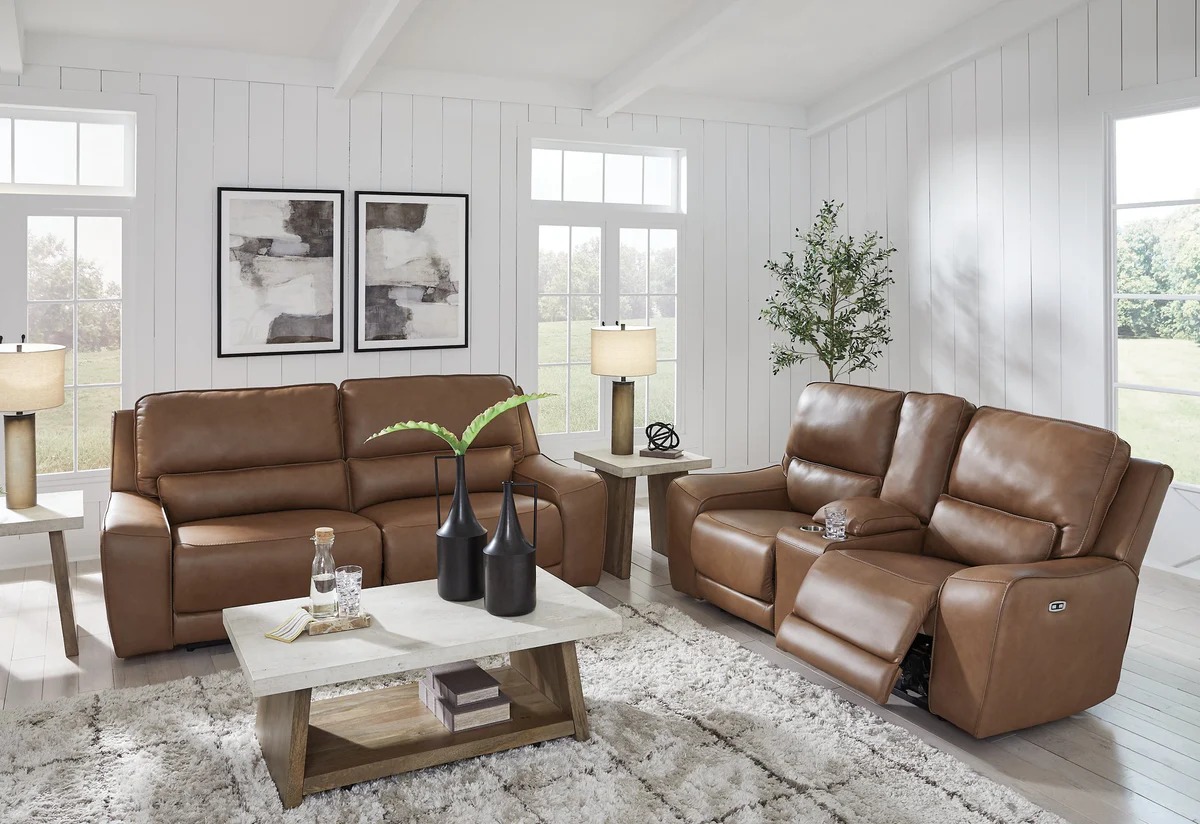 DeepWakes Leather/PVC Power Reclining Living Set