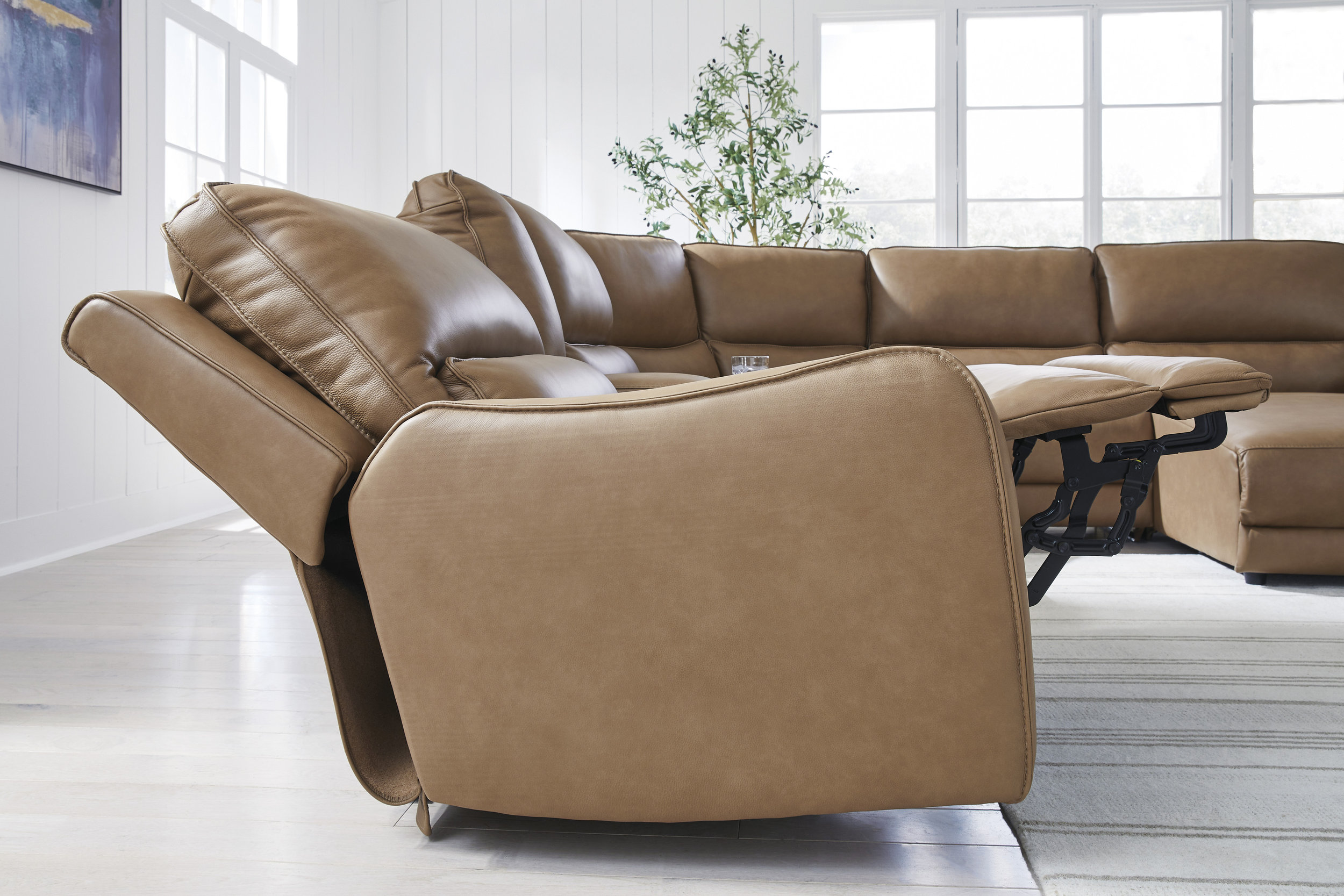 DeepWakes L-Shaped Leather/PVC 5-Piece Power Reclining Sectional