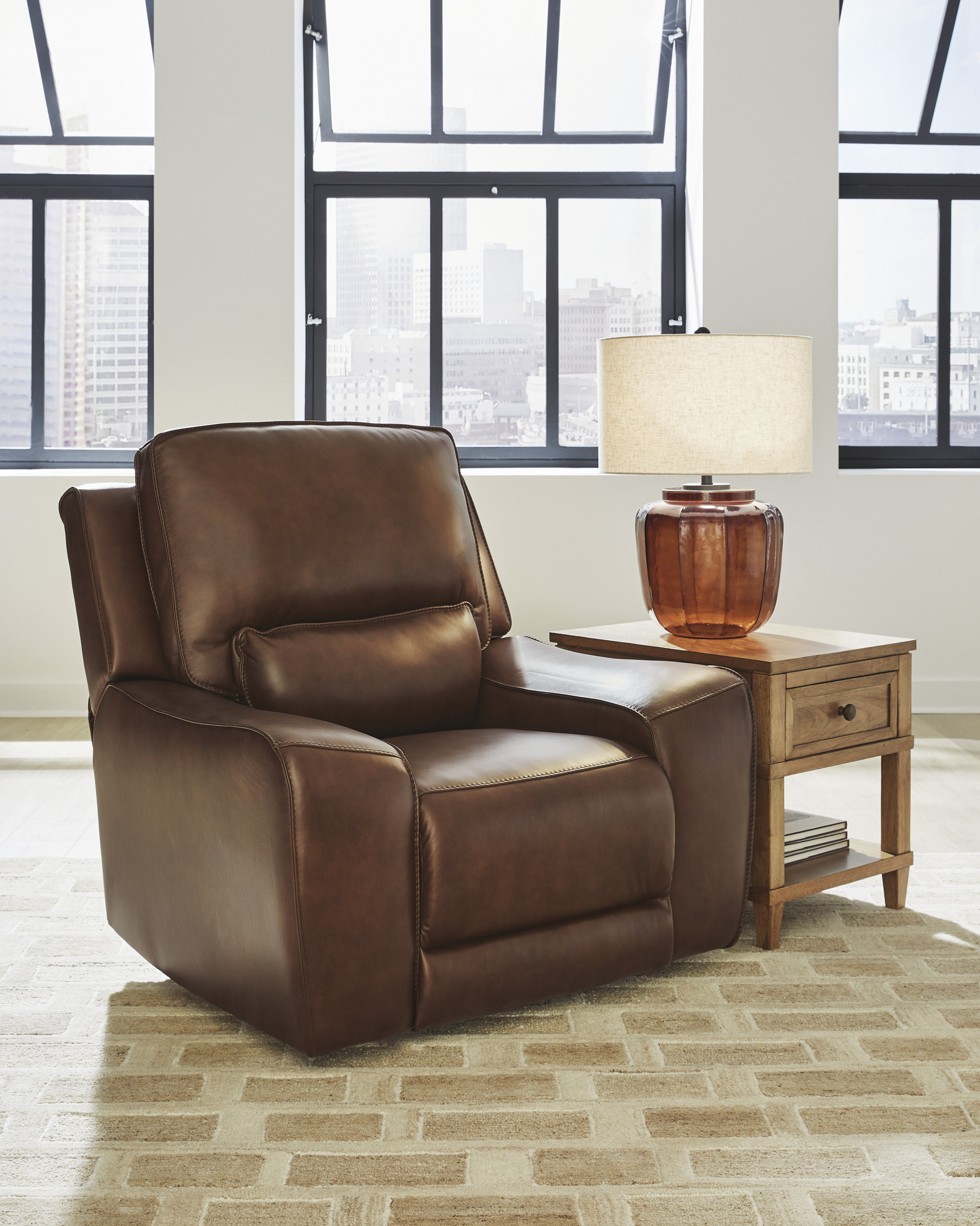 DeepWakes Leather Power Recliner with Adjustable Headrest