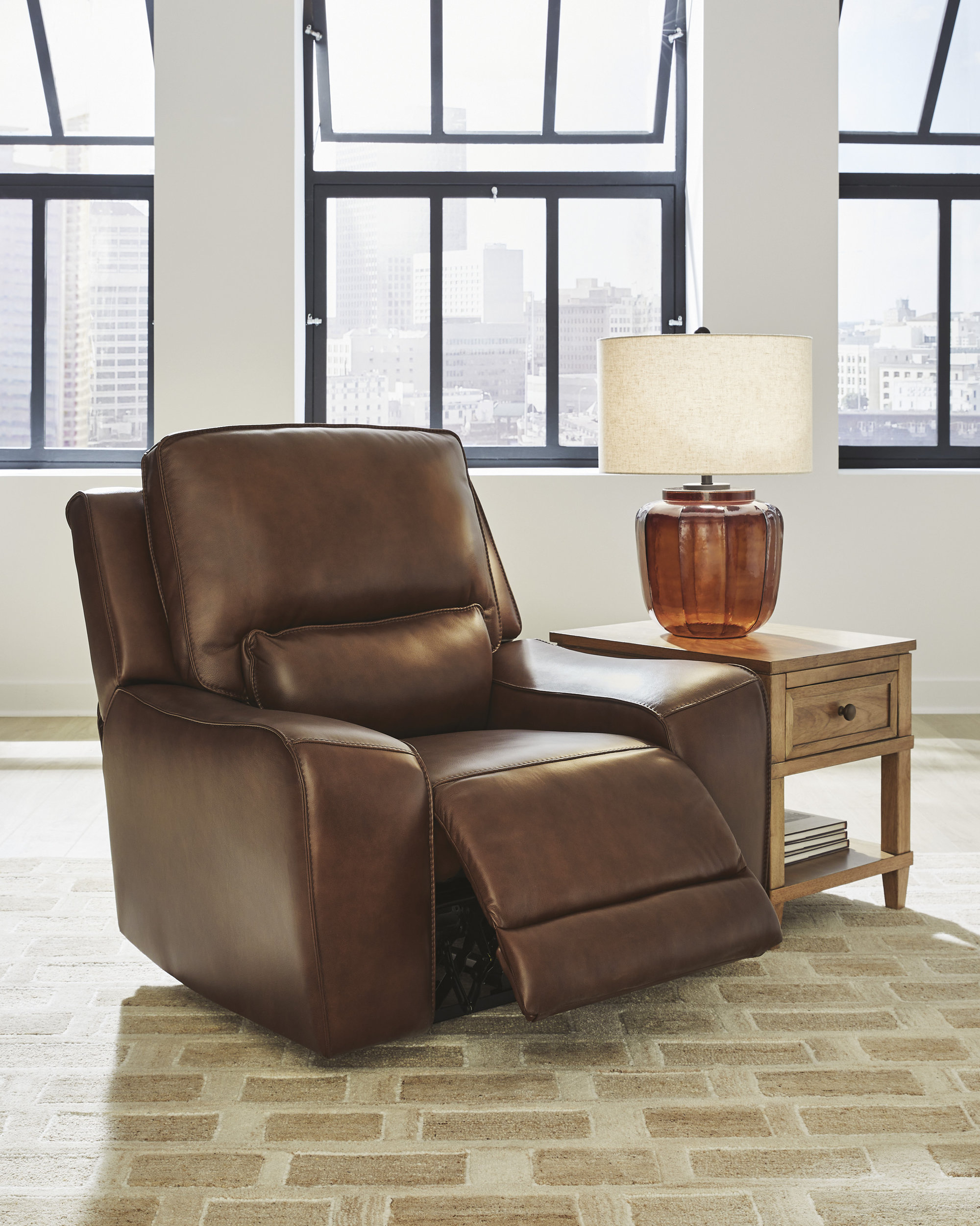 DeepWakes Leather Power Recliner with Adjustable Headrest