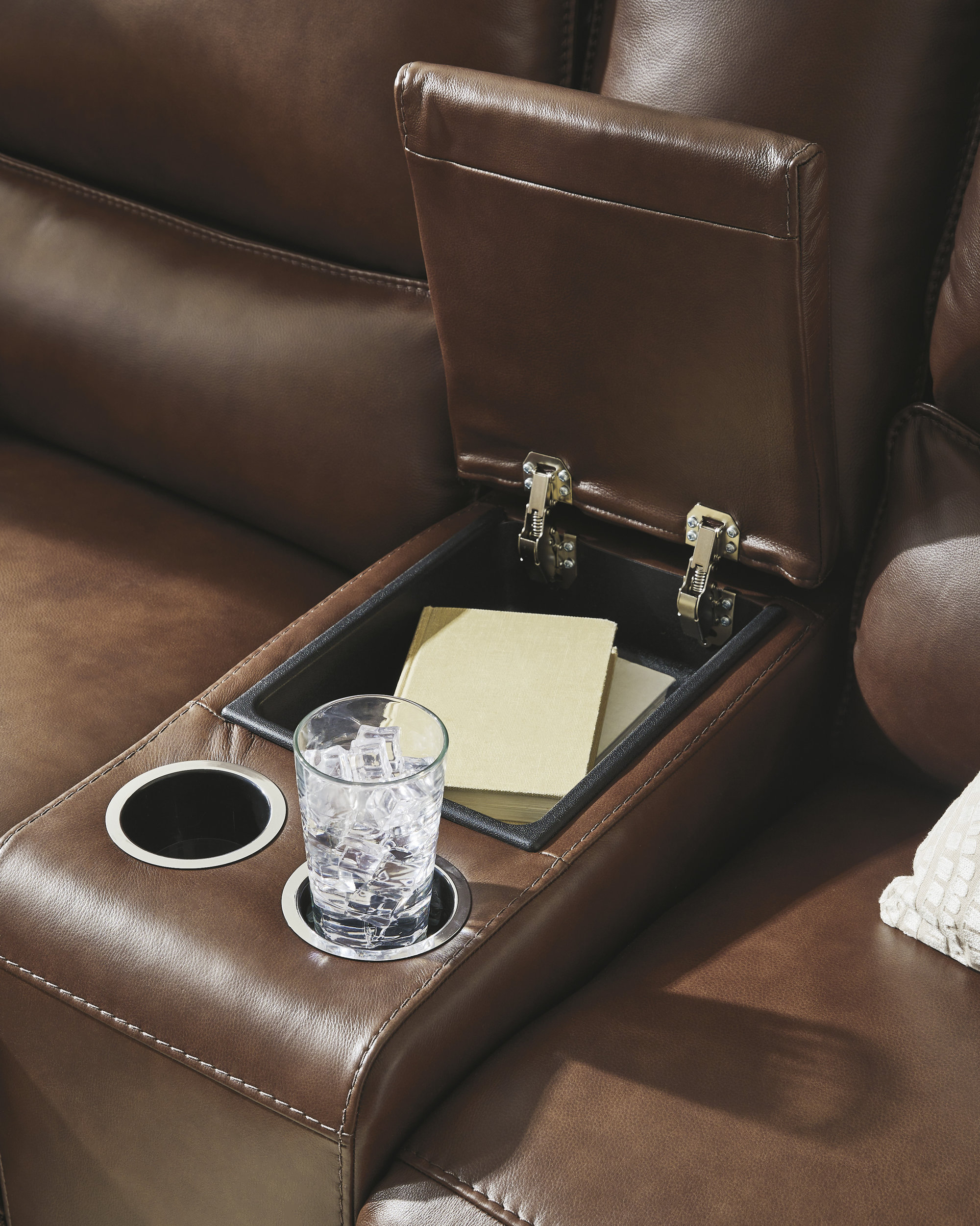 DeepWakes Leather Power Reclining Loveseat with Adjustable Headrest