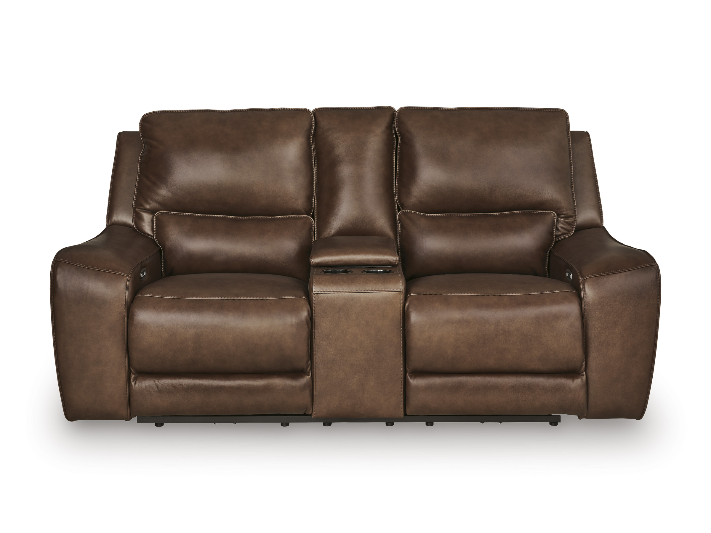 DeepWakes Leather Power Reclining Loveseat with Adjustable Headrest