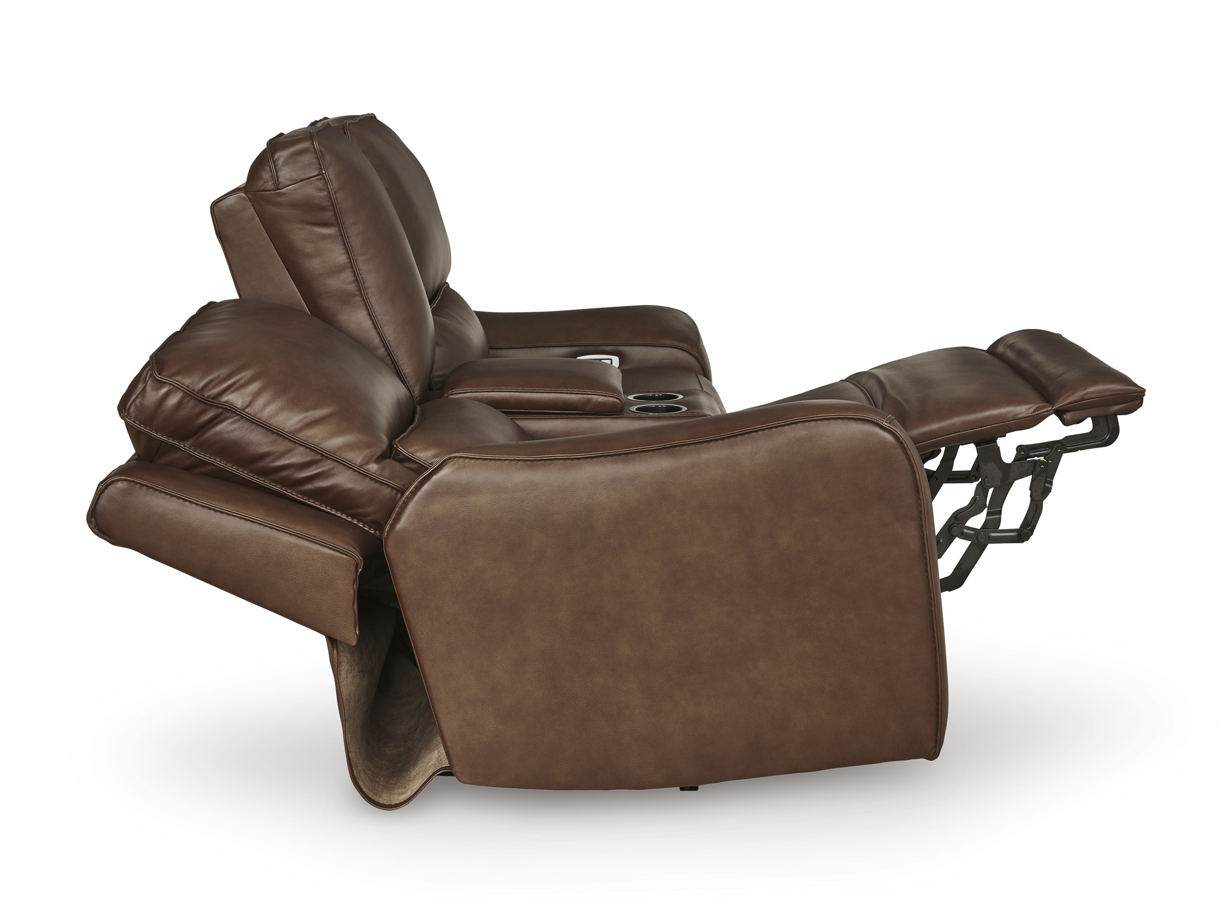 DeepWakes Leather Power Reclining Loveseat with Adjustable Headrest