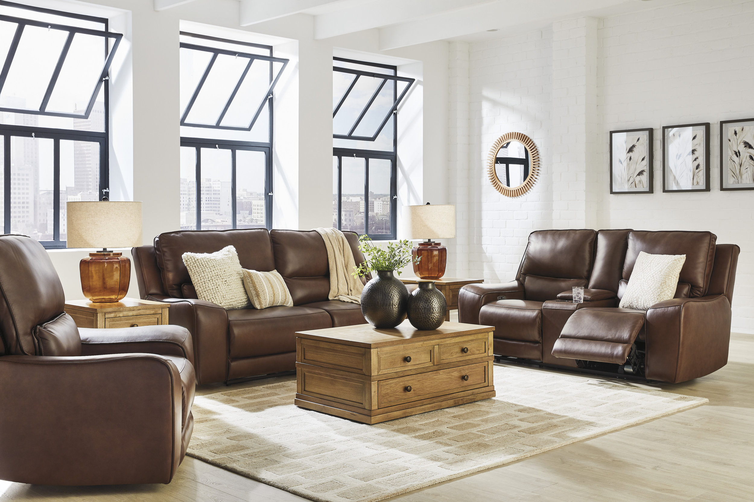 DeepWakes Leather 2-Seat Power Reclining Sofa with Adjustable Headrest