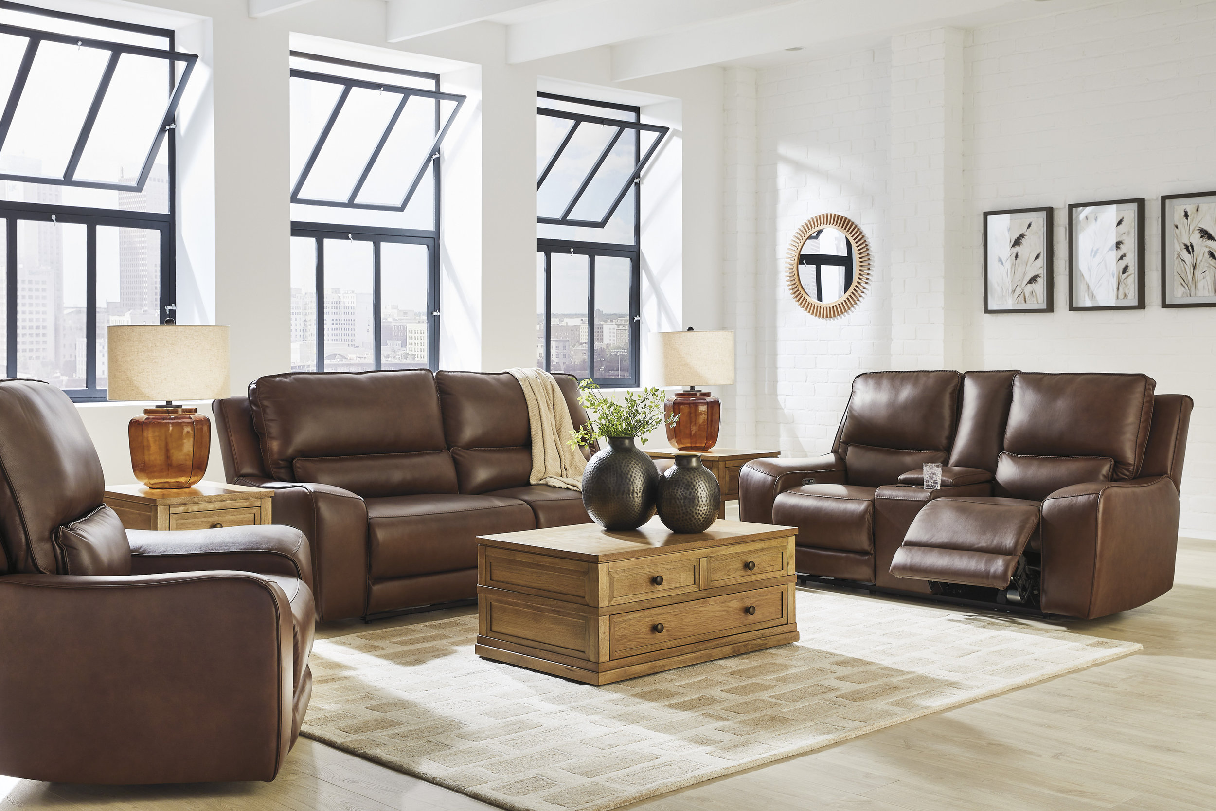 DeepWakes Leather 2-Seat Power Reclining Sofa with Adjustable Headrest