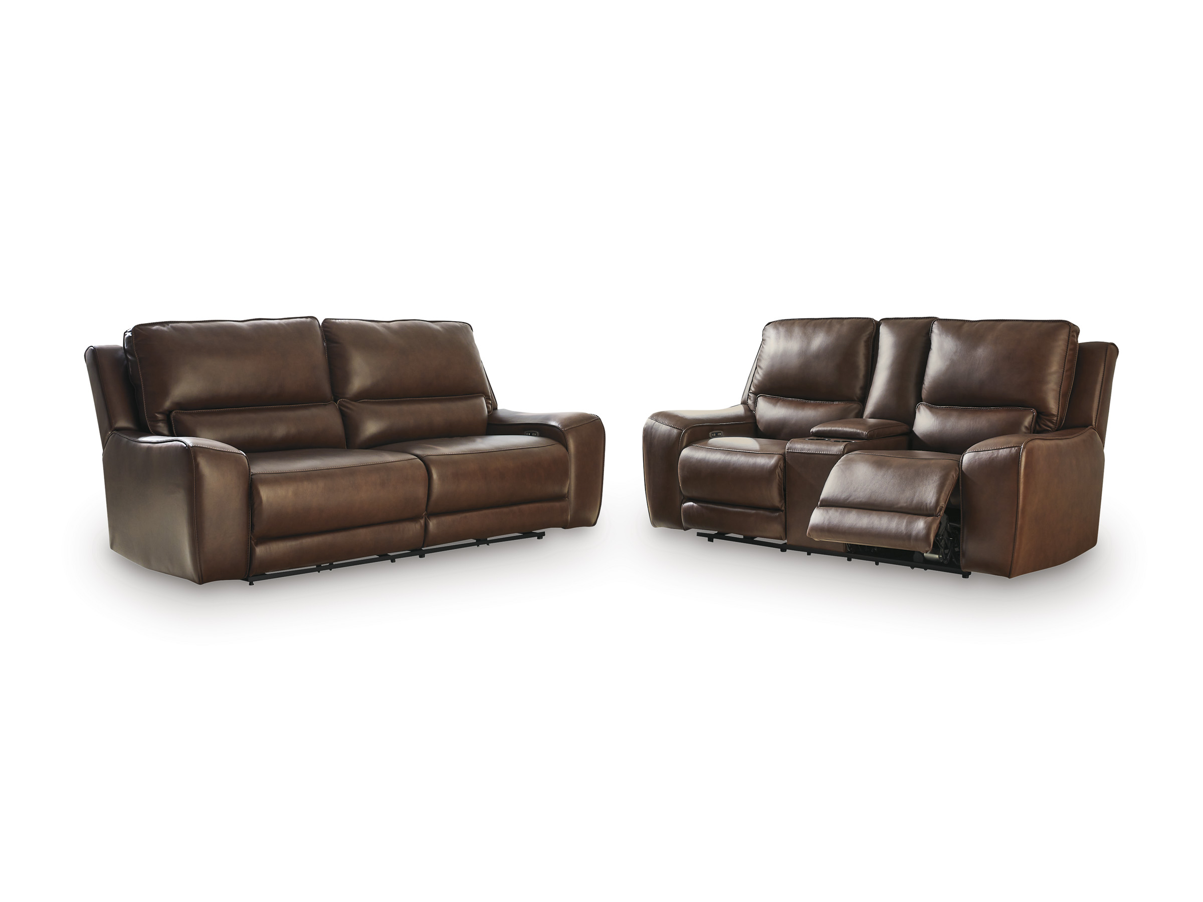 DeepWakes Leather 2-Seat Power Reclining Sofa with Adjustable Headrest