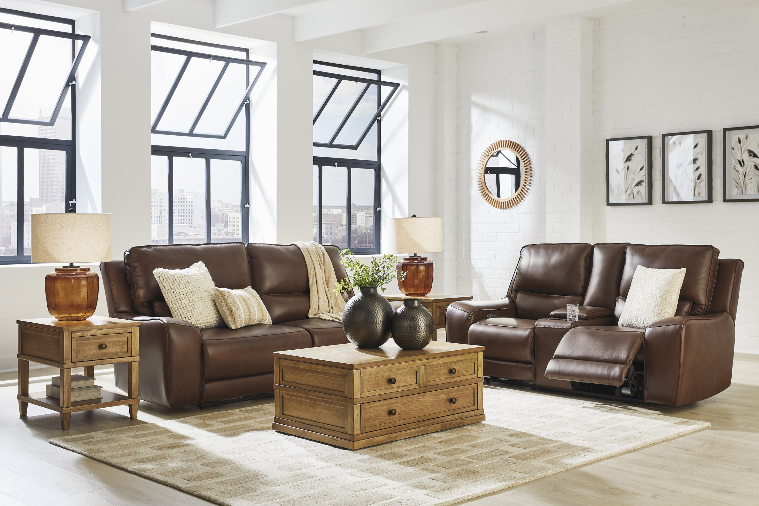 DeepWakes Leather Power Reclining Living Room Set with Adjustable Headrest