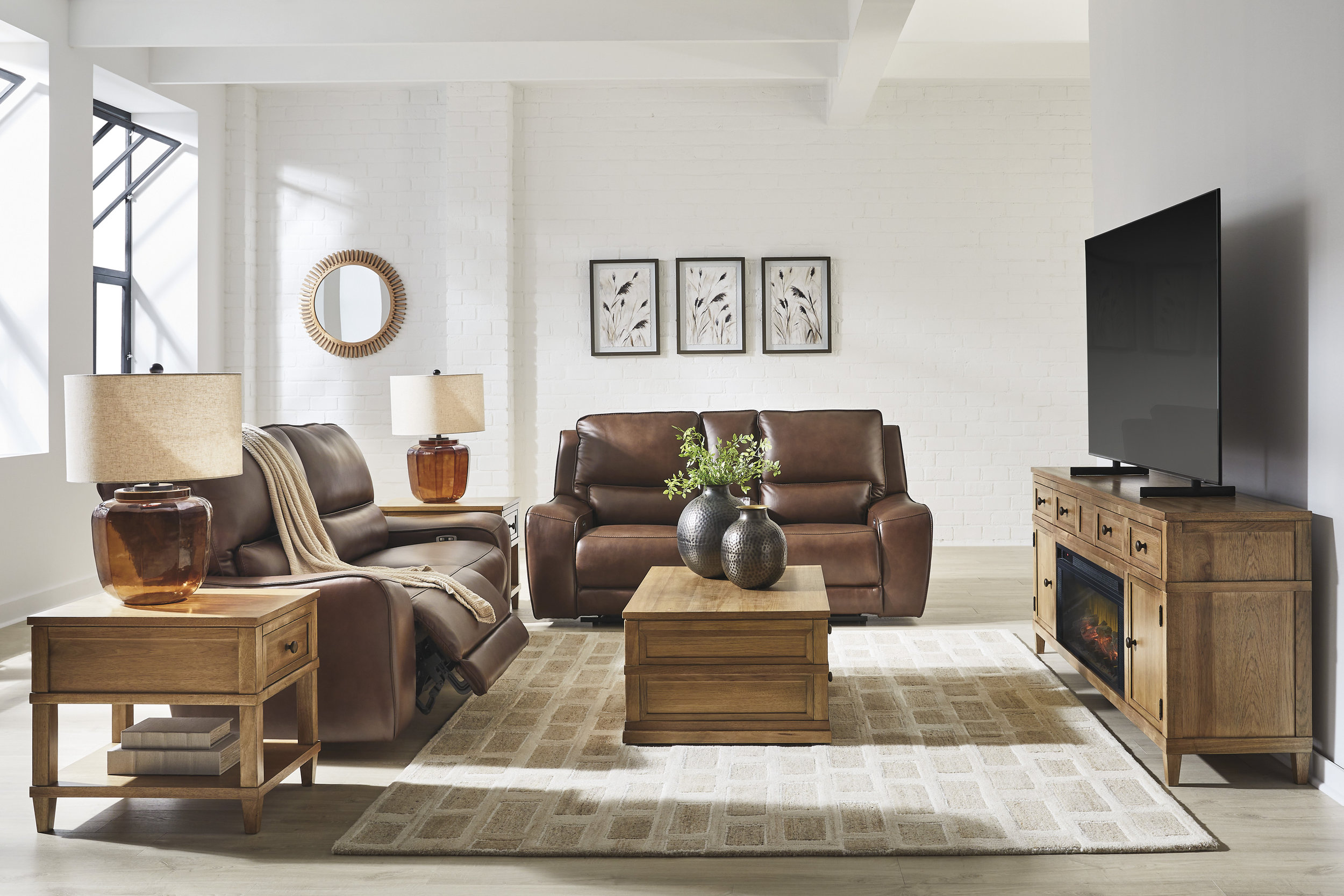 DeepWakes Leather Power Reclining Living Room Set with Adjustable Headrest
