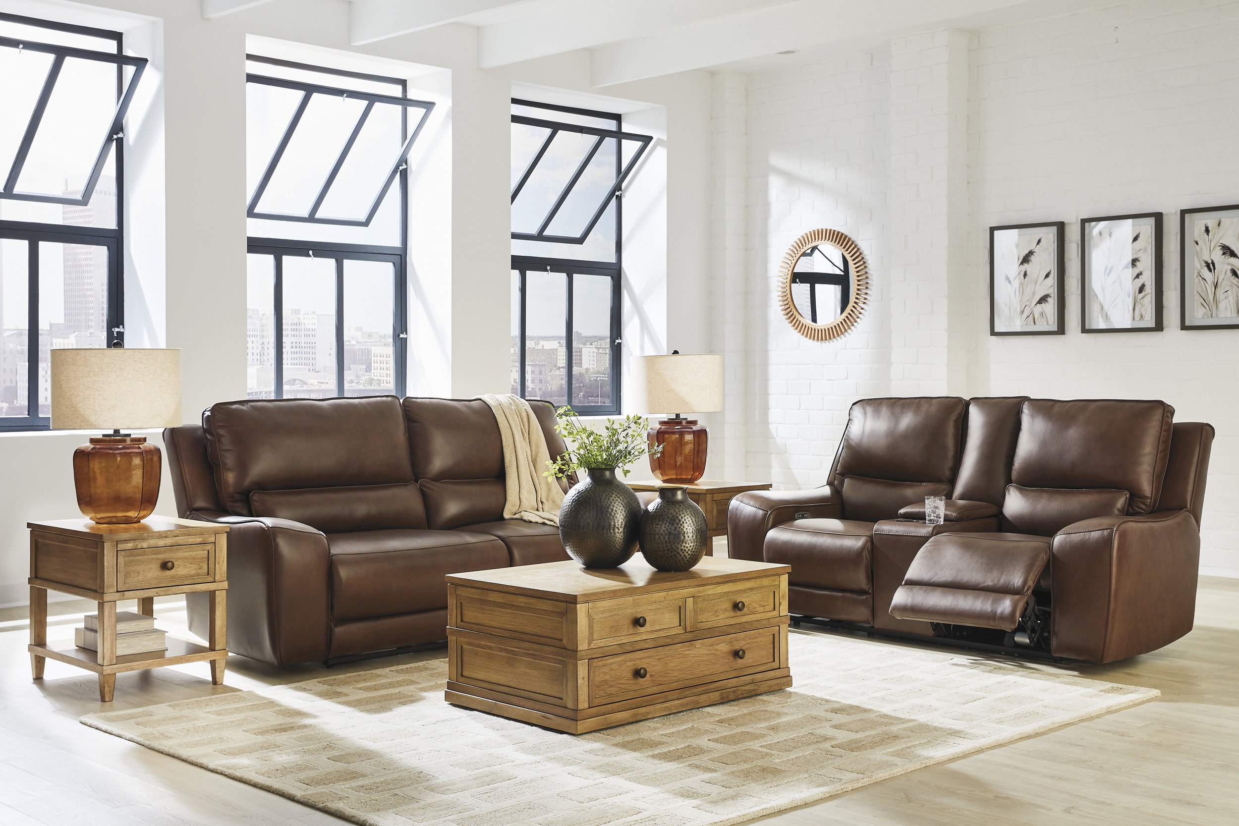 DeepWakes Leather 2-Seat Power Reclining Sofa with Adjustable Headrest