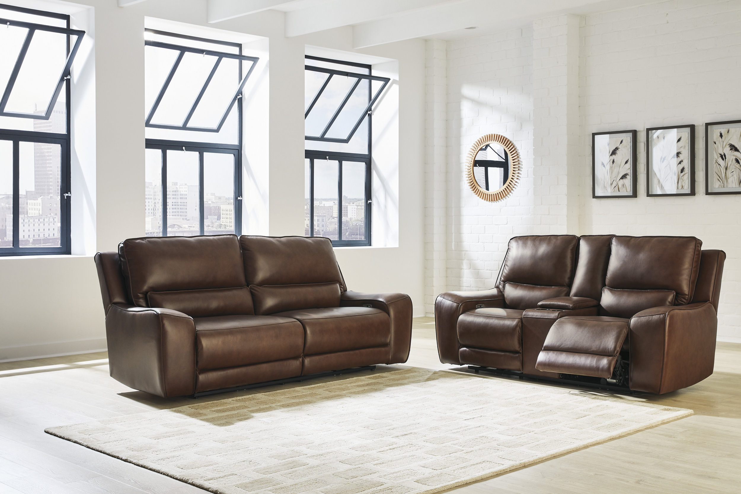DeepWakes Leather Power Reclining Living Room Set with Adjustable Headrest