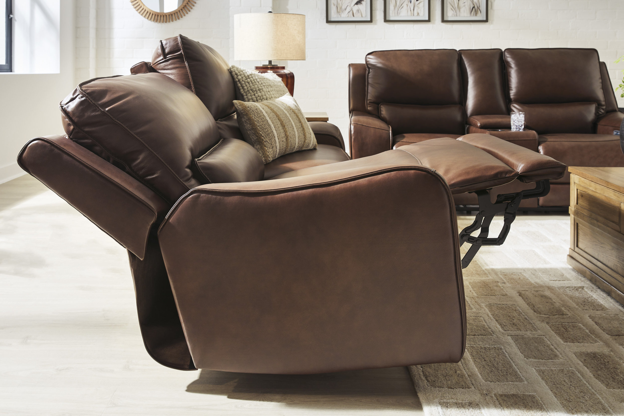 DeepWakes Leather 2-Seat Power Reclining Sofa with Adjustable Headrest