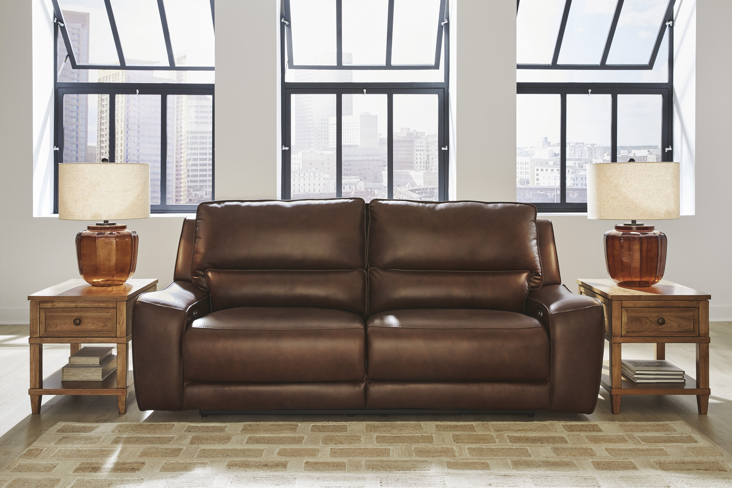DeepWakes Leather 2-Seat Power Reclining Sofa with Adjustable Headrest