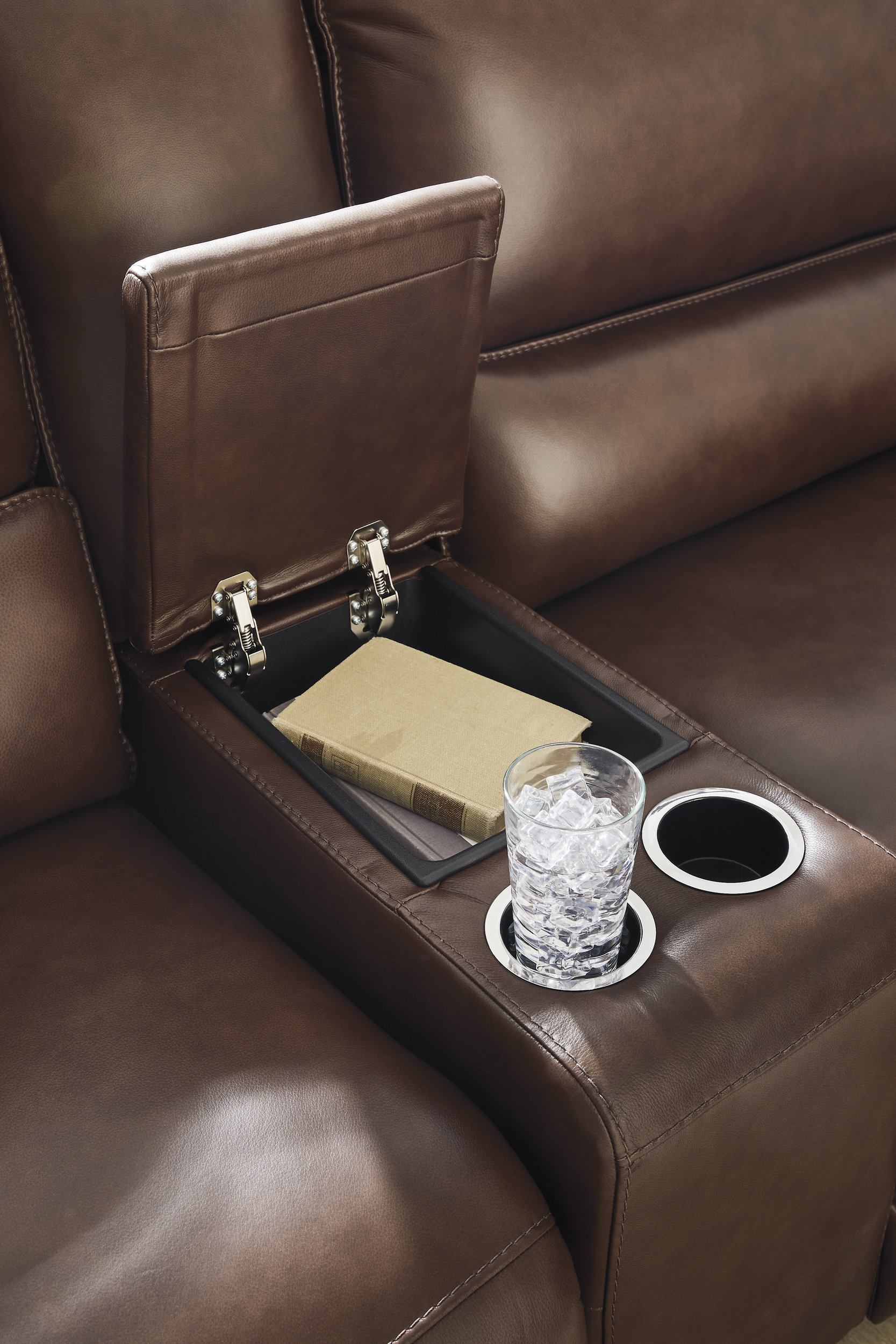 DeepWakes L-Shaped Leather/PVC 6-Piece Reclining Sectional with Storage Console