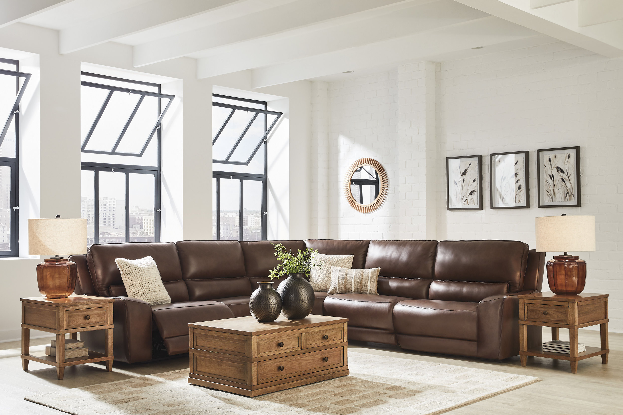 DeepWakes L-Shaped Leather/PVC 5-Piece Power Reclining Sectional