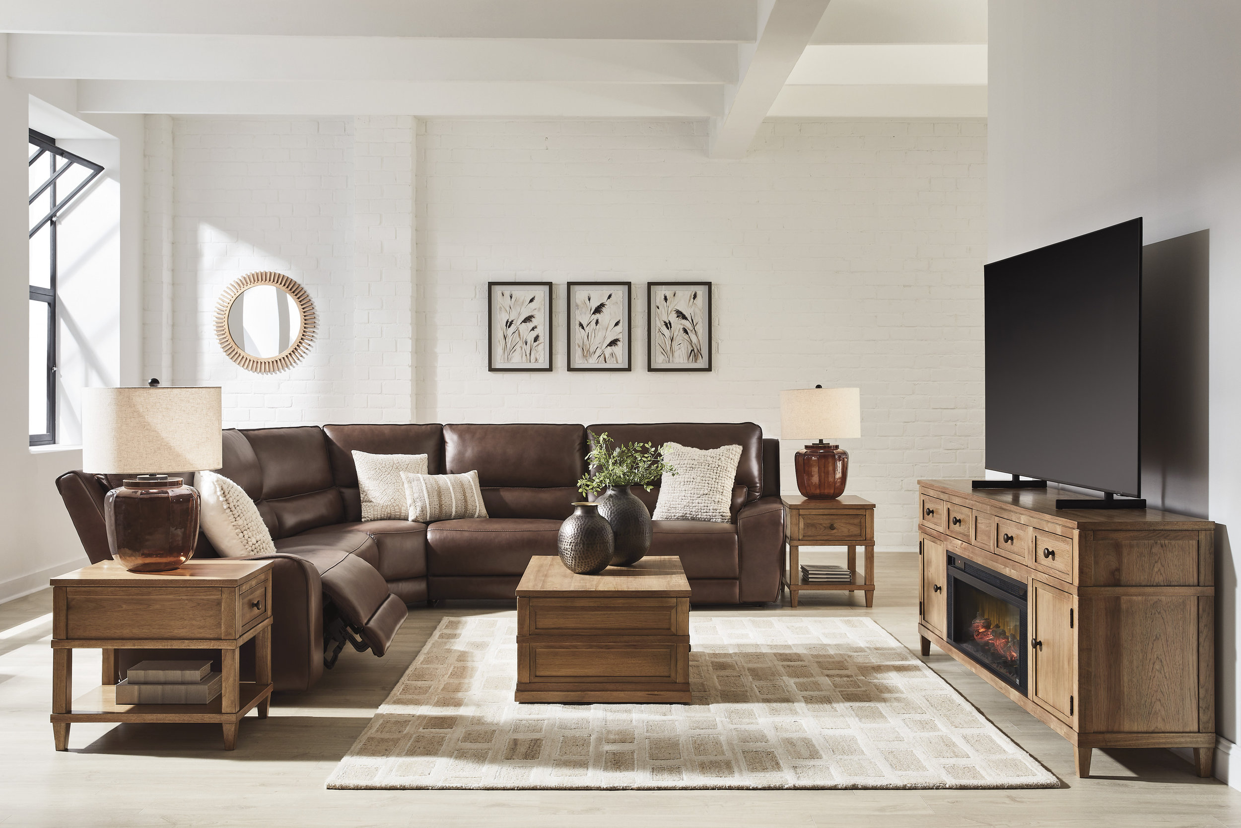 DeepWakes L-Shaped Leather/PVC 5-Piece Power Reclining Sectional